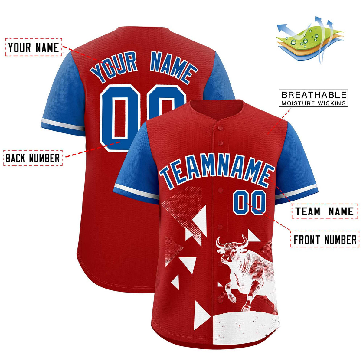 Custom Royal Red Raptor Series Raglan Sleeves Street Style Baseball Jersey
