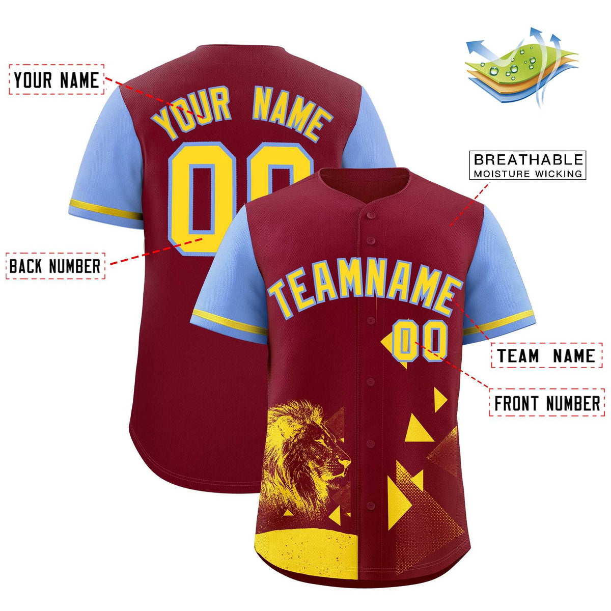 Custom Light Blue Crimson Raptor Series Raglan Sleeves Breathable Baseball Jersey