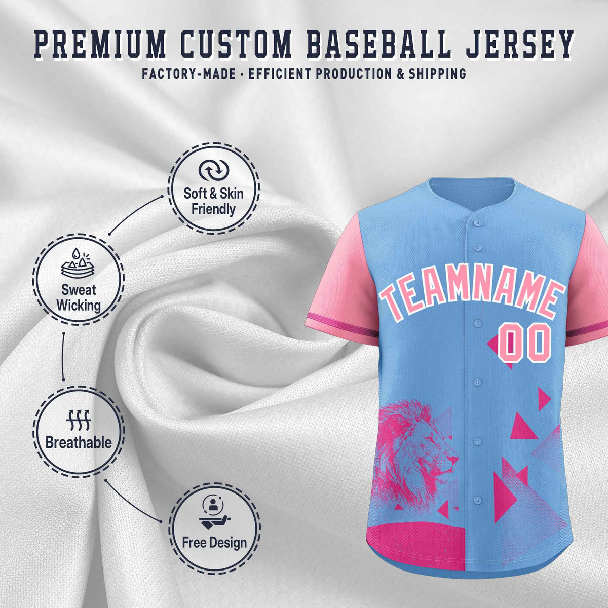 Custom Powder Blue Light Pink Raptor Series Raglan Sleeves Wrinkle-Resistant Baseball Jersey