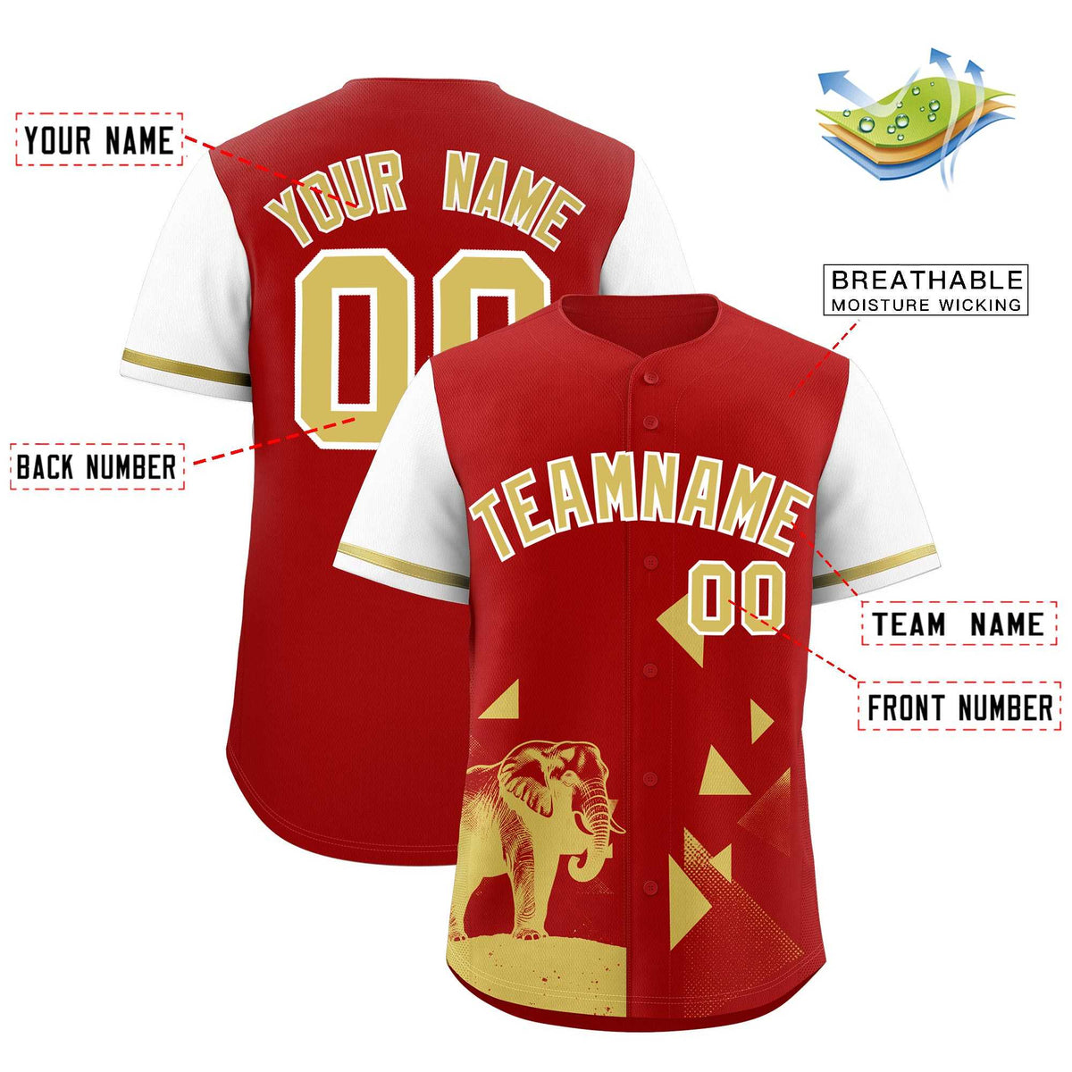 Custom Red White Raptor Series Raglan Sleeves Street Style Baseball Jersey