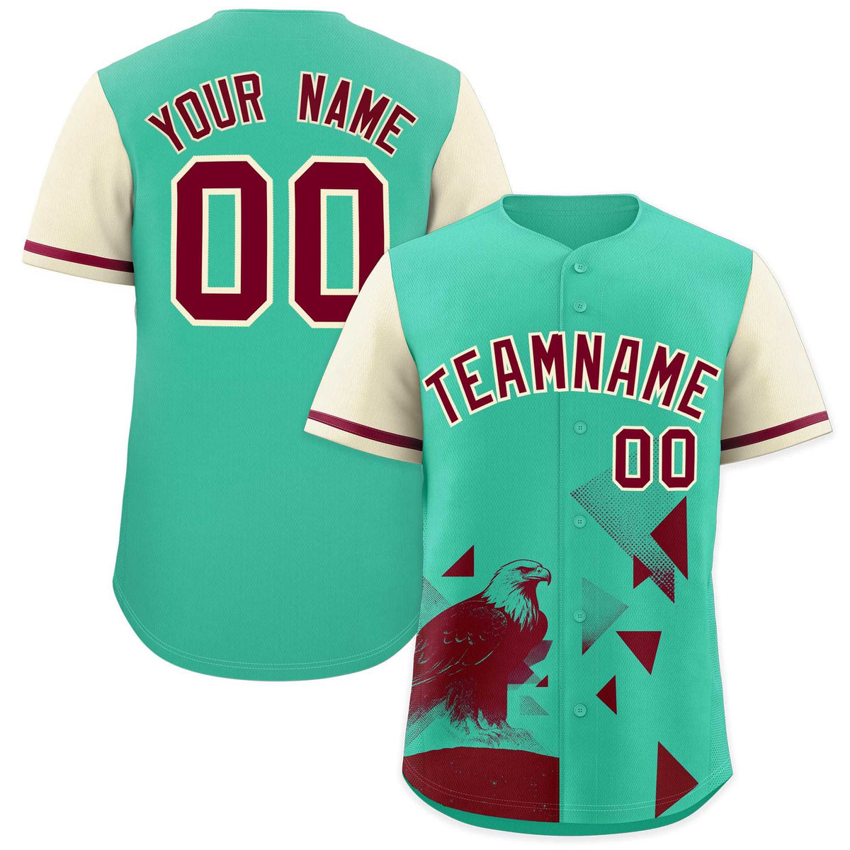 Custom Cream Green Raptor Series Raglan Sleeves Urban Style Baseball Jersey