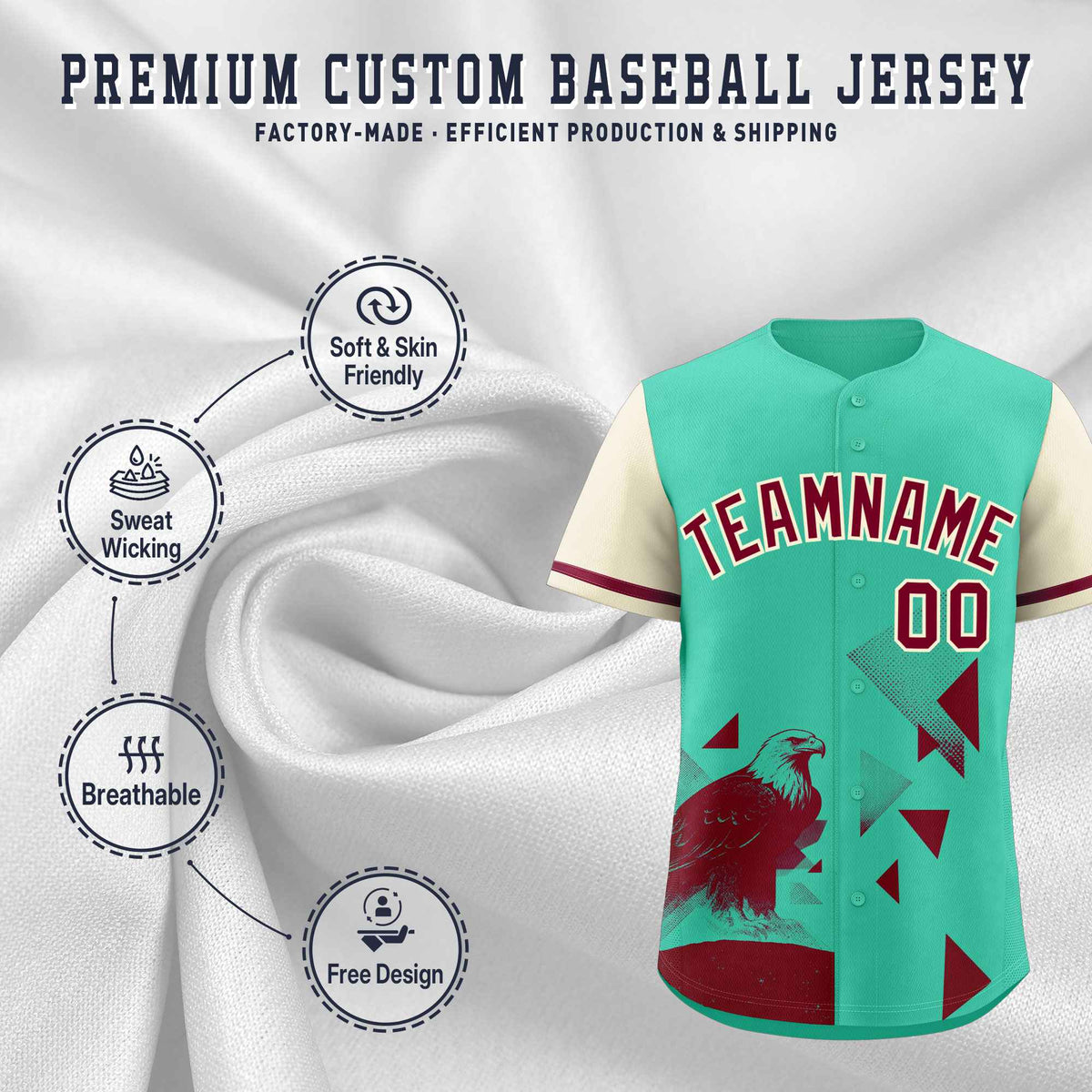 Custom Cream Green Raptor Series Raglan Sleeves Urban Style Baseball Jersey