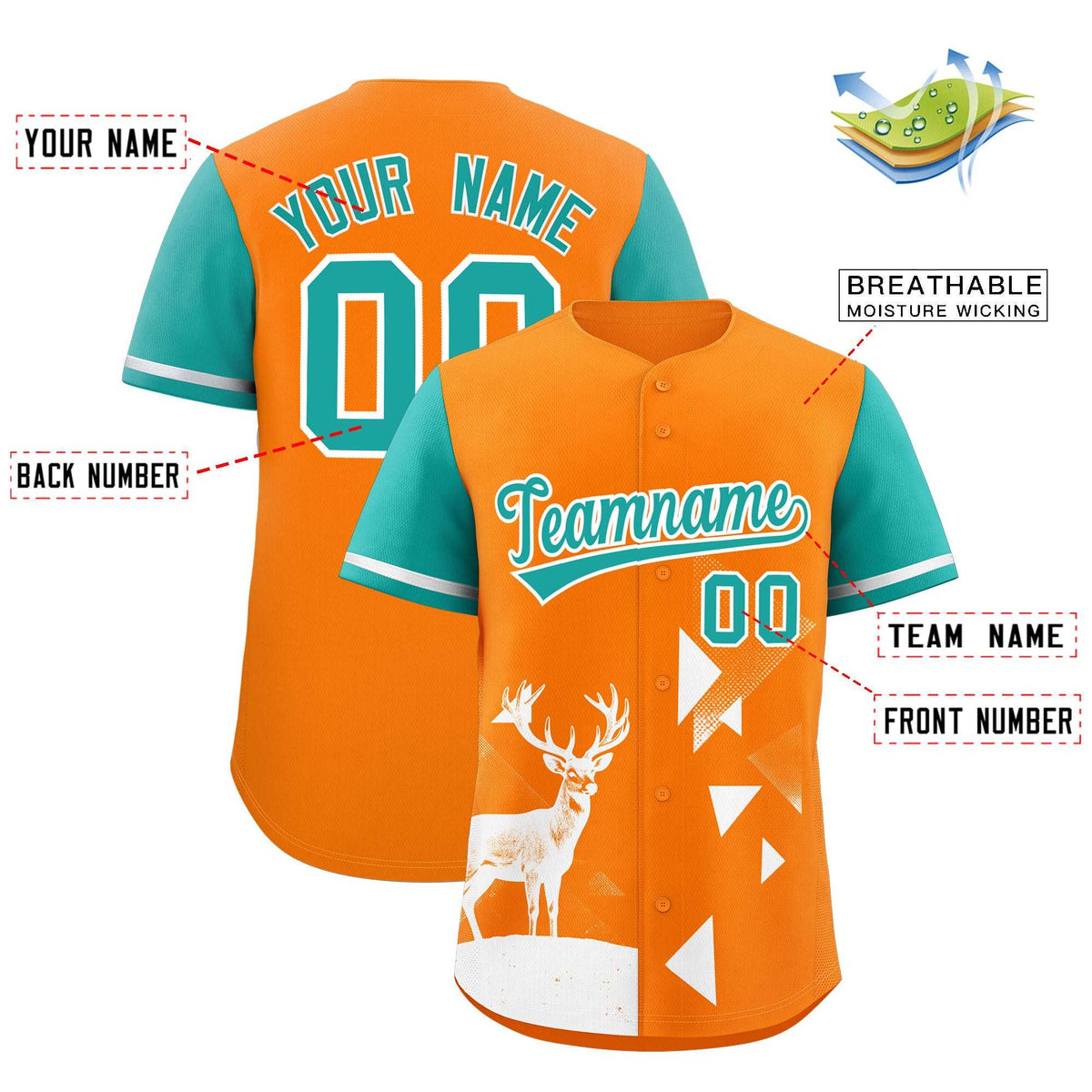 Custom Aqua Orange Raptor Series Raglan Sleeves Breathable Baseball Jersey |KXKSHOP