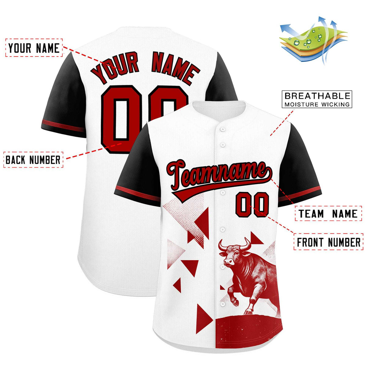 Custom Black White Raptor Series Raglan Sleeves Wrinkle-Resistant Baseball Jersey |KXKSHOP