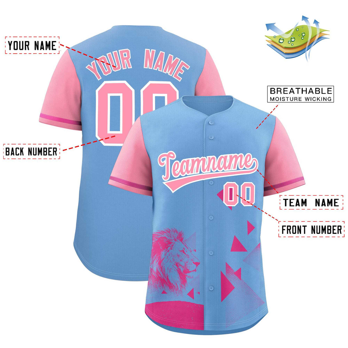 Custom Powder Blue Light Pink Raptor Series Raglan Sleeves Wrinkle-Resistant Baseball Jersey |KXKSHOP