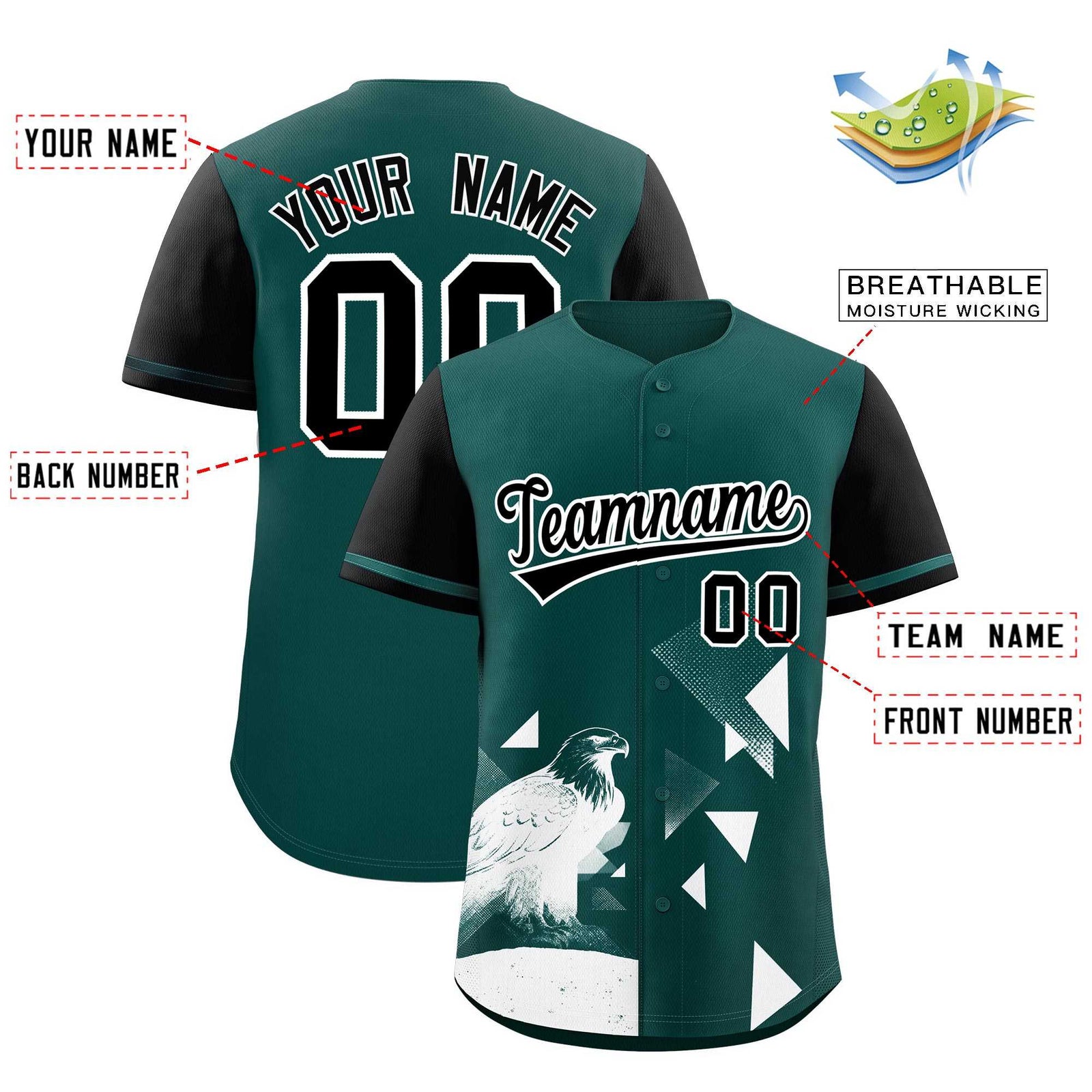 Custom Black Midnight Green Raptor Series Raglan Sleeves Lightweight Baseball Jersey |KXKSHOP