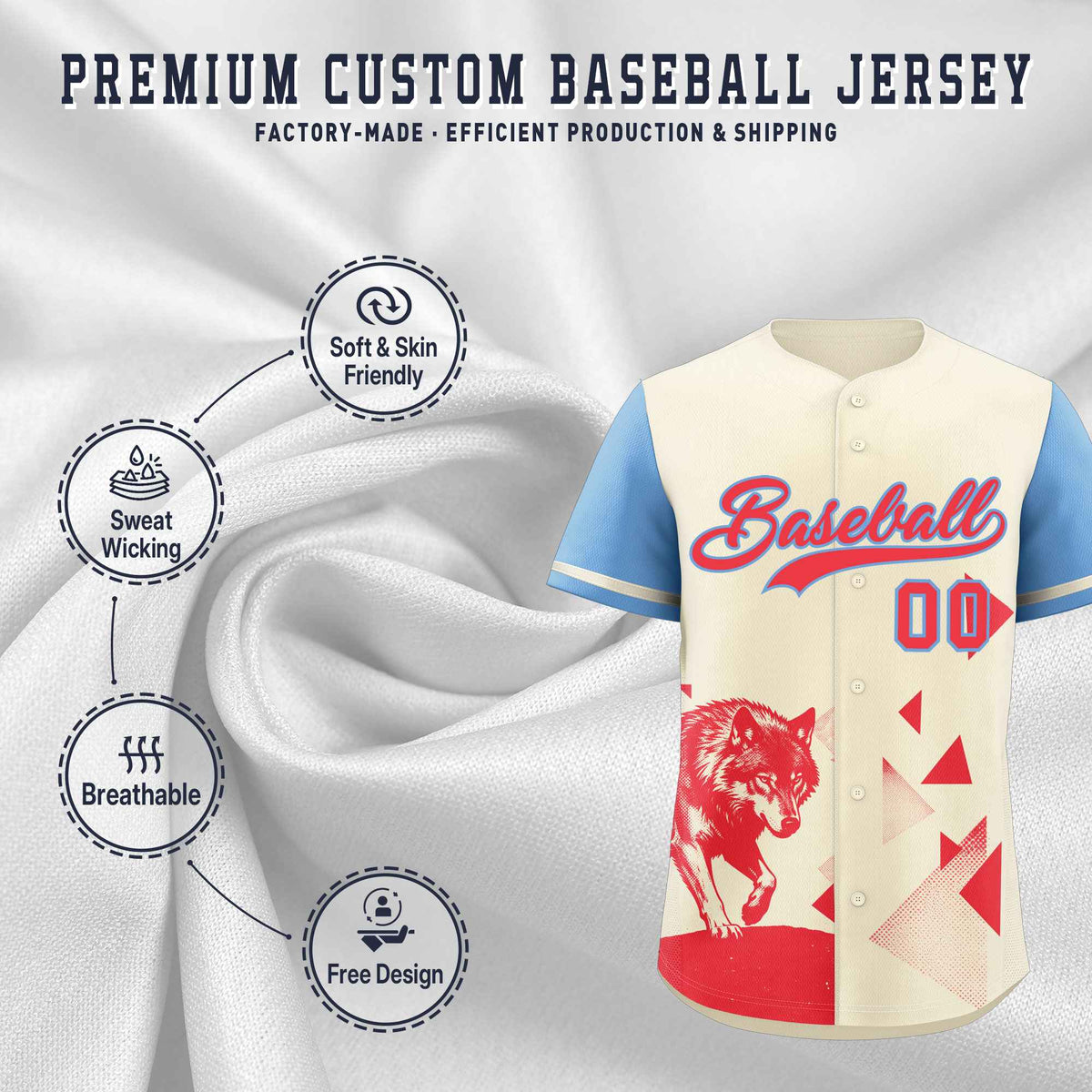 Custom Powder Blue Light Khaki Raptor Series Raglan Sleeves Casual Sports Baseball Jersey