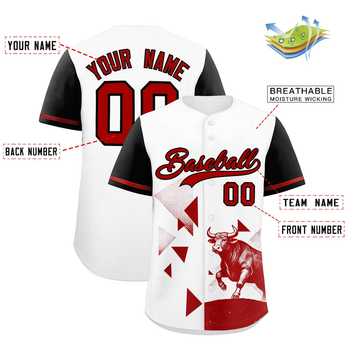 Custom Black White Raptor Series Raglan Sleeves Wrinkle-Resistant Baseball Jersey