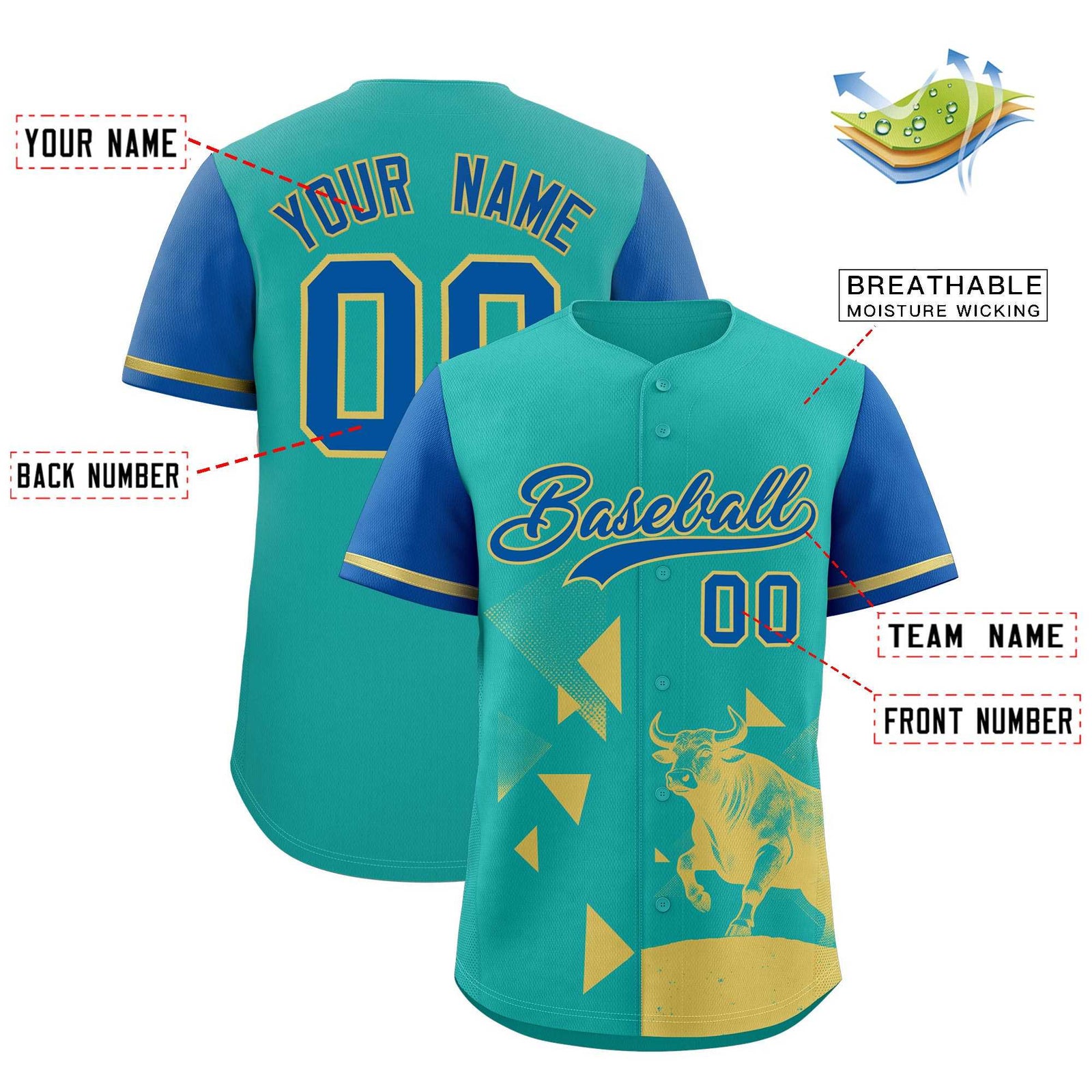 Custom Royal Aqua Raptor Series Raglan Sleeves Urban Style Baseball Jersey