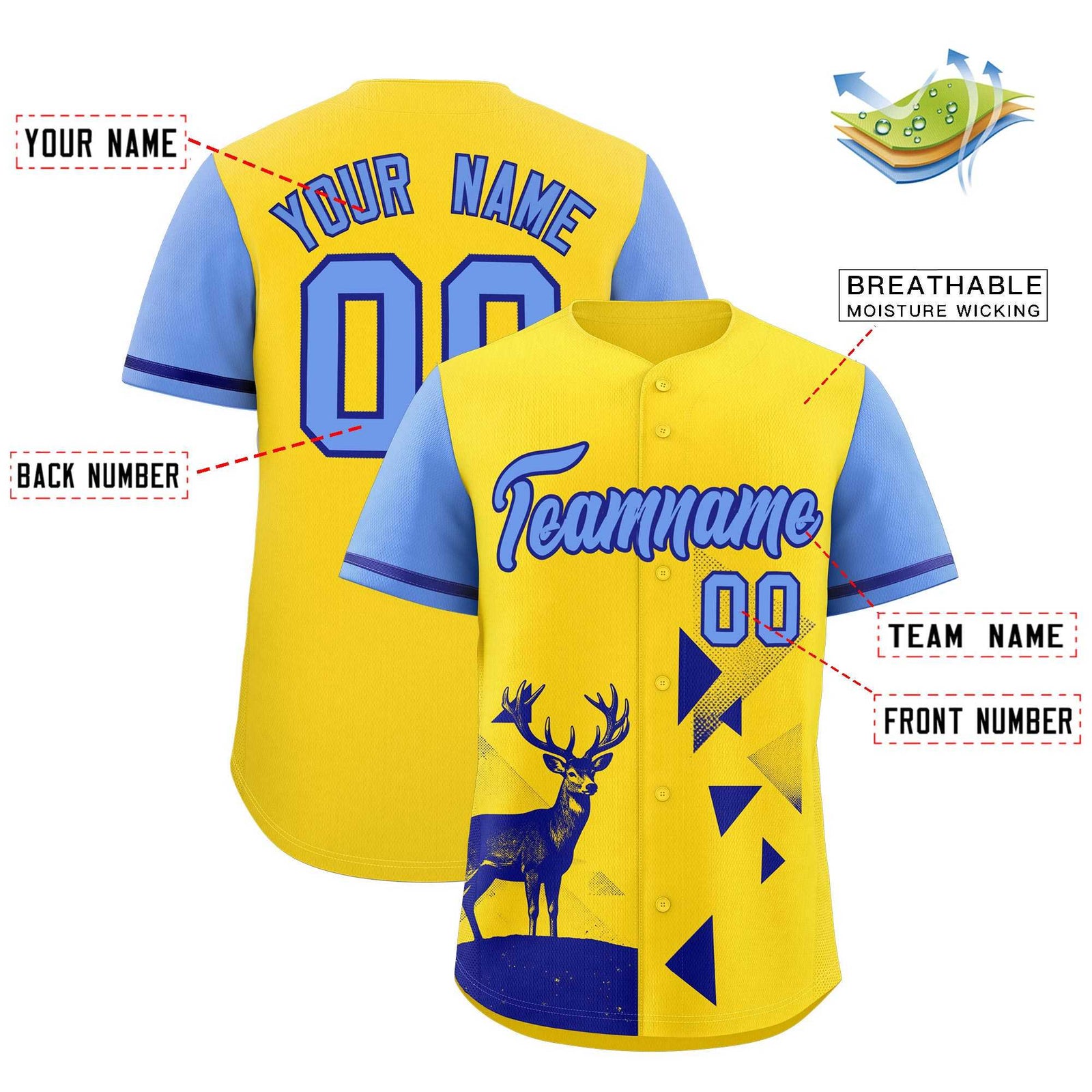 Custom Light Blue Gold Raptor Series Raglan Sleeves Lightweight Baseball Jersey