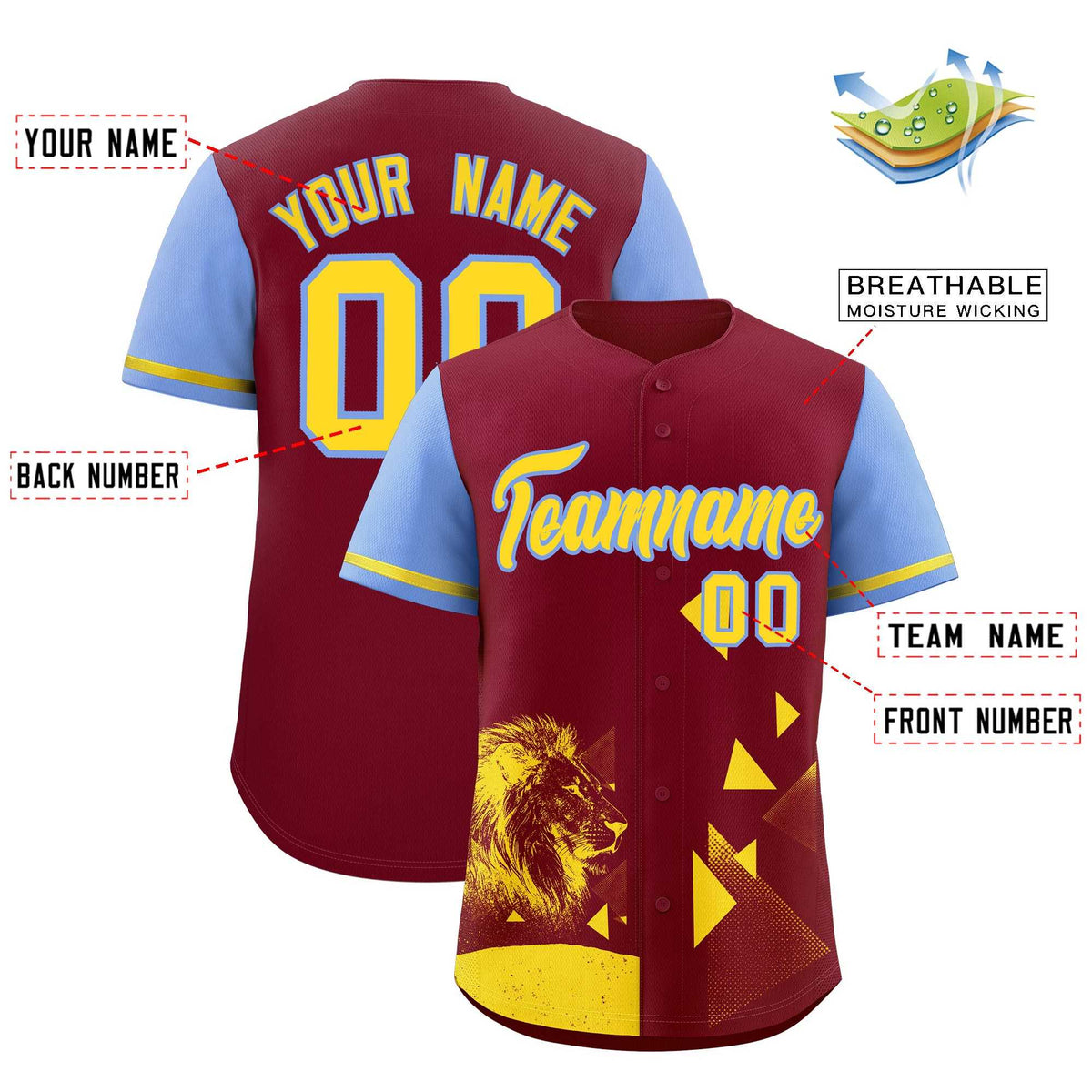 Custom Light Blue Crimson Raptor Series Raglan Sleeves Breathable Baseball Jersey