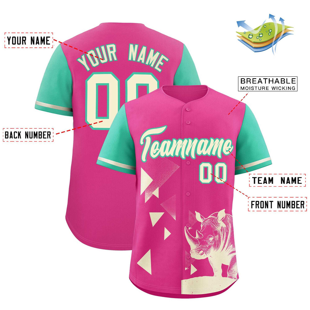Custom Green Rose Red Raptor Series Raglan Sleeves Breathable Baseball Jersey