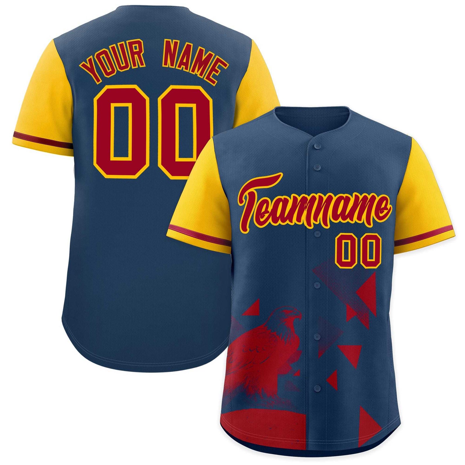 Custom Yellow Midnight Blue Raptor Series Raglan Sleeves Casual Sports Baseball Jersey
