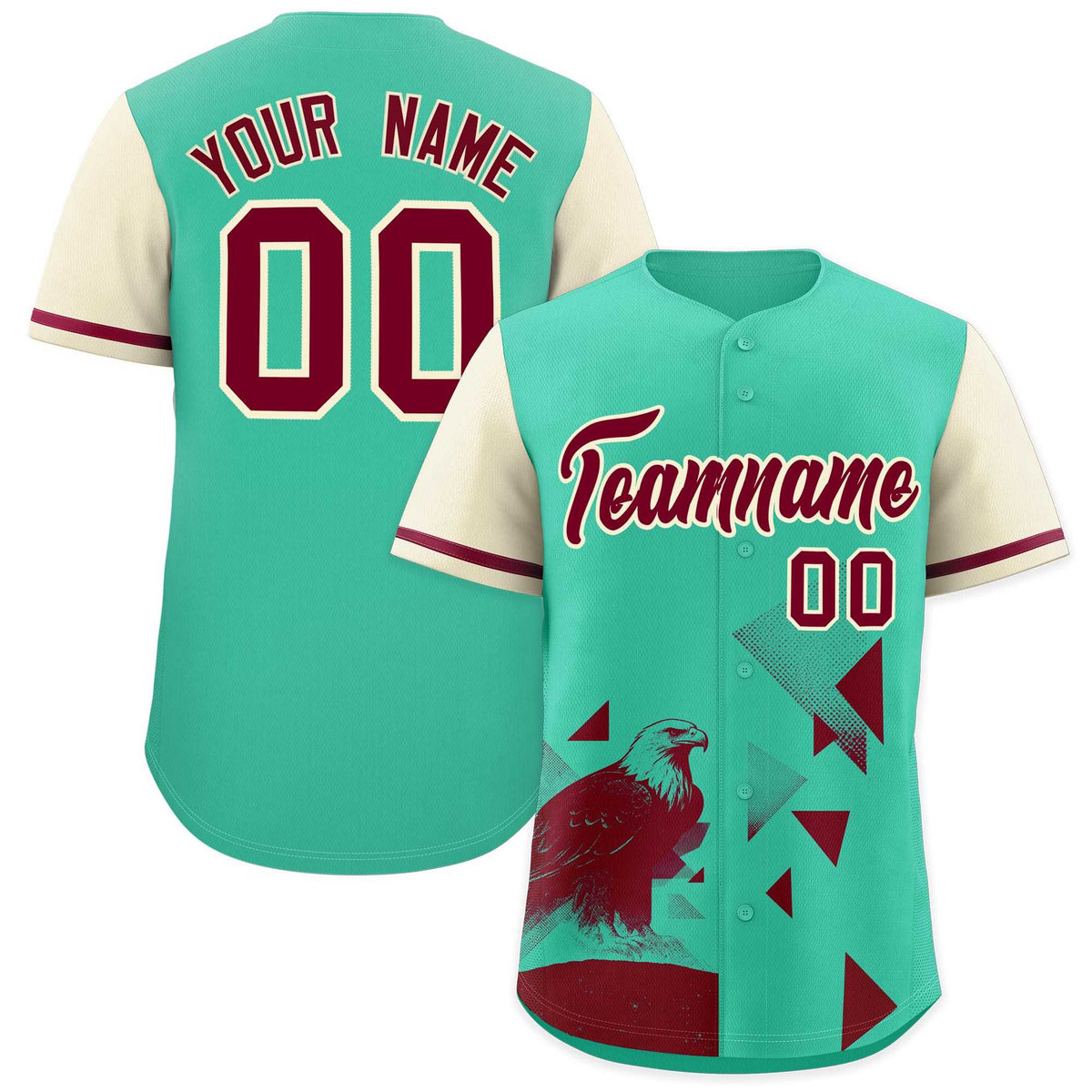 Custom Cream Green Raptor Series Raglan Sleeves Urban Style Baseball Jersey