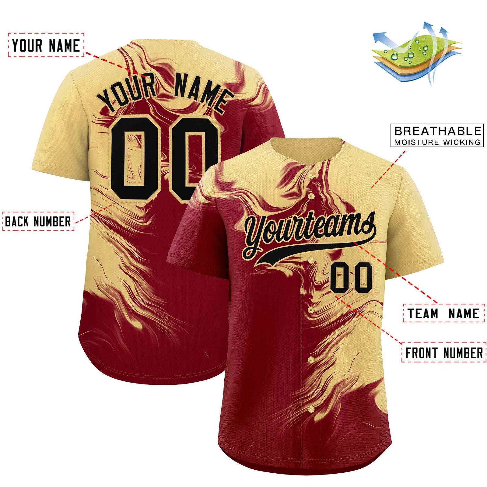 Custom Khaki Crimson Personalized Ink Pattern Authentic Baseball Jersey