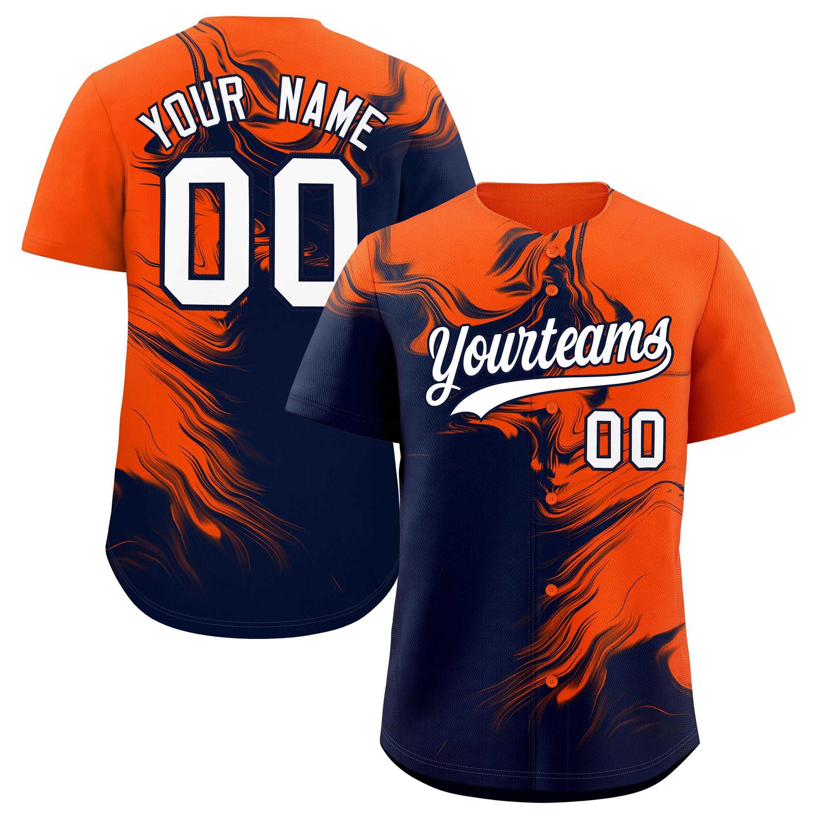 Custom Orange Navy Personalized Ink Pattern Authentic Baseball Jersey
