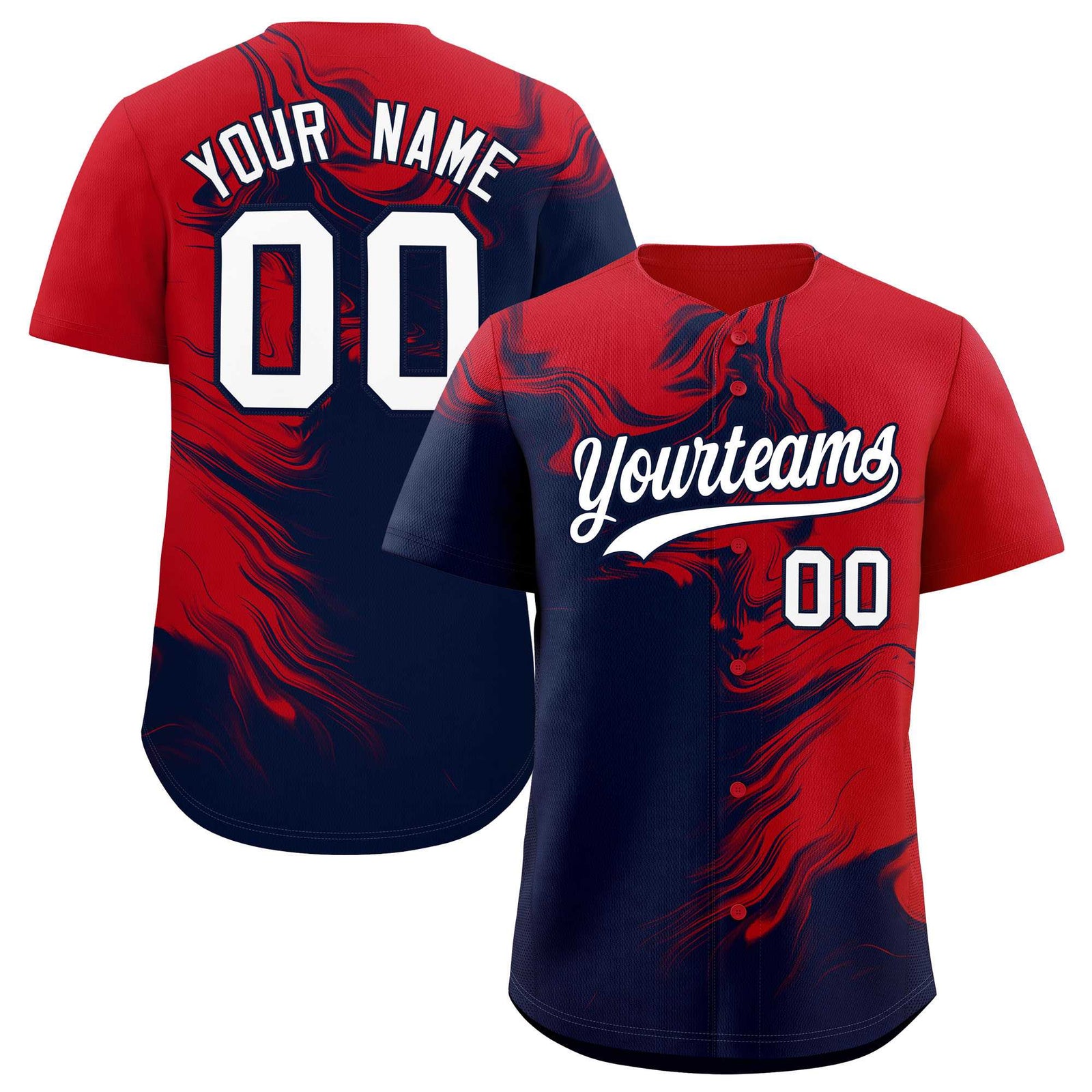 Custom Red Navy Personalized Ink Pattern Authentic Baseball Jersey