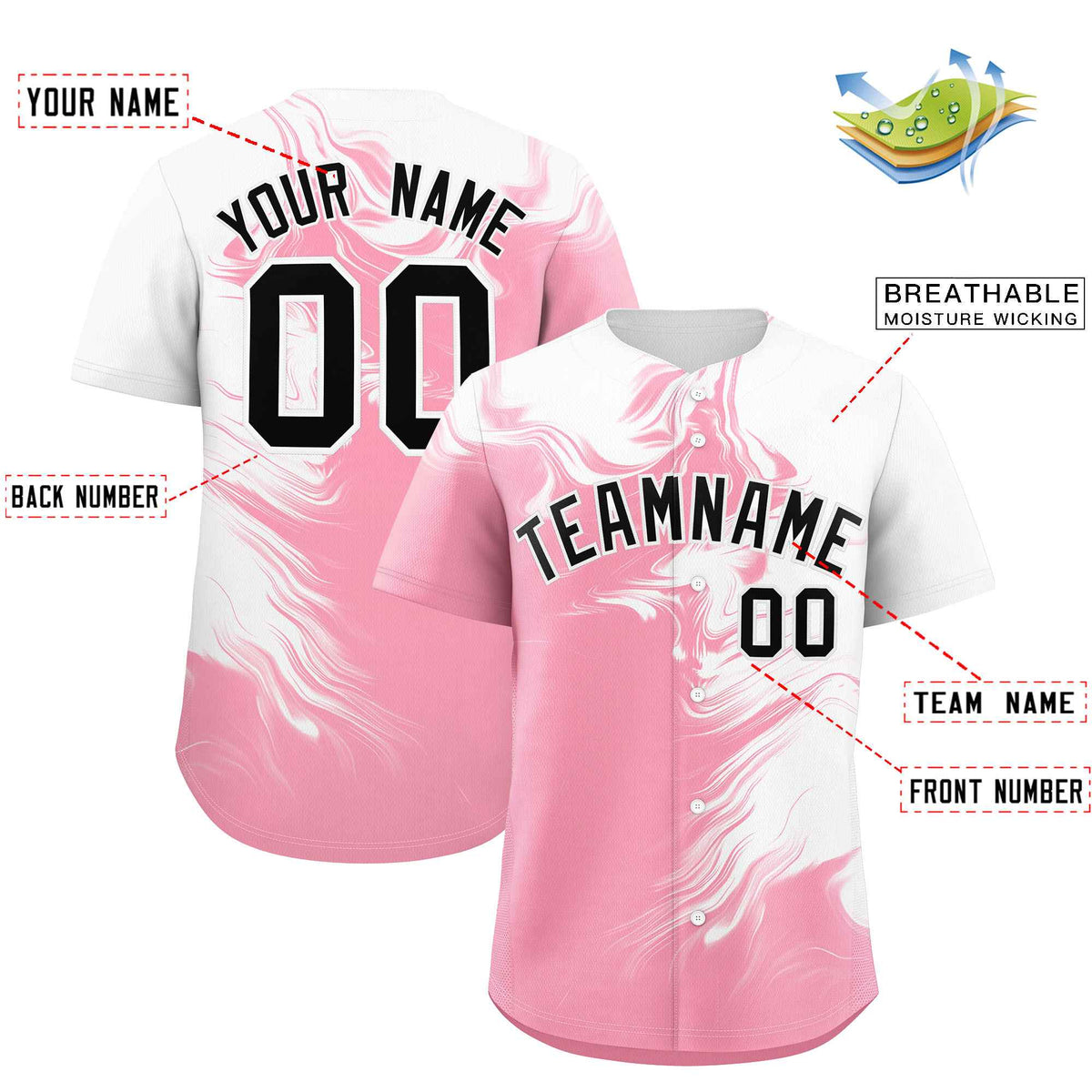 Custom White Light Pink Personalized Ink Pattern Authentic Baseball Jersey
