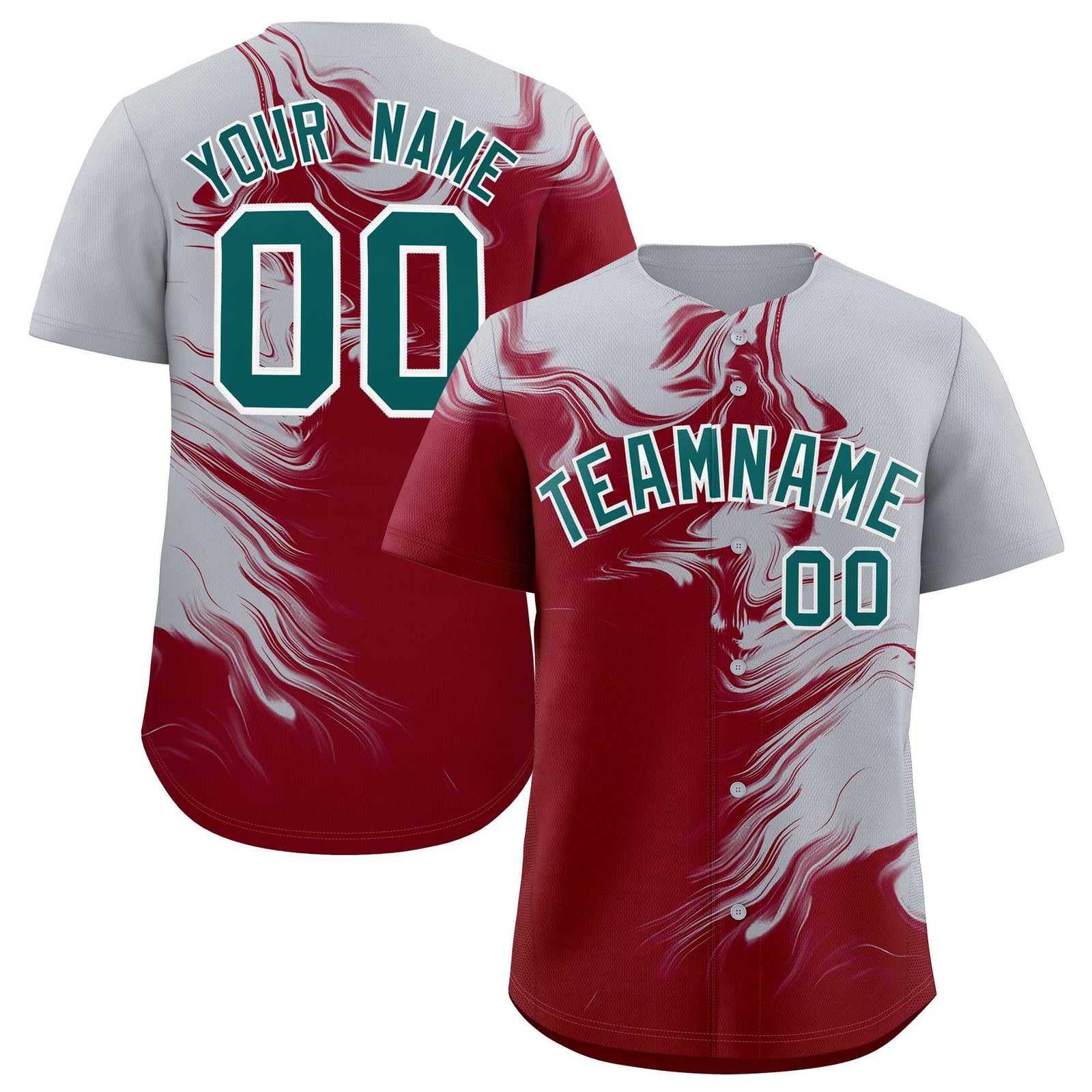Custom Gray Crimson Personalized Ink Pattern Authentic Baseball Jersey