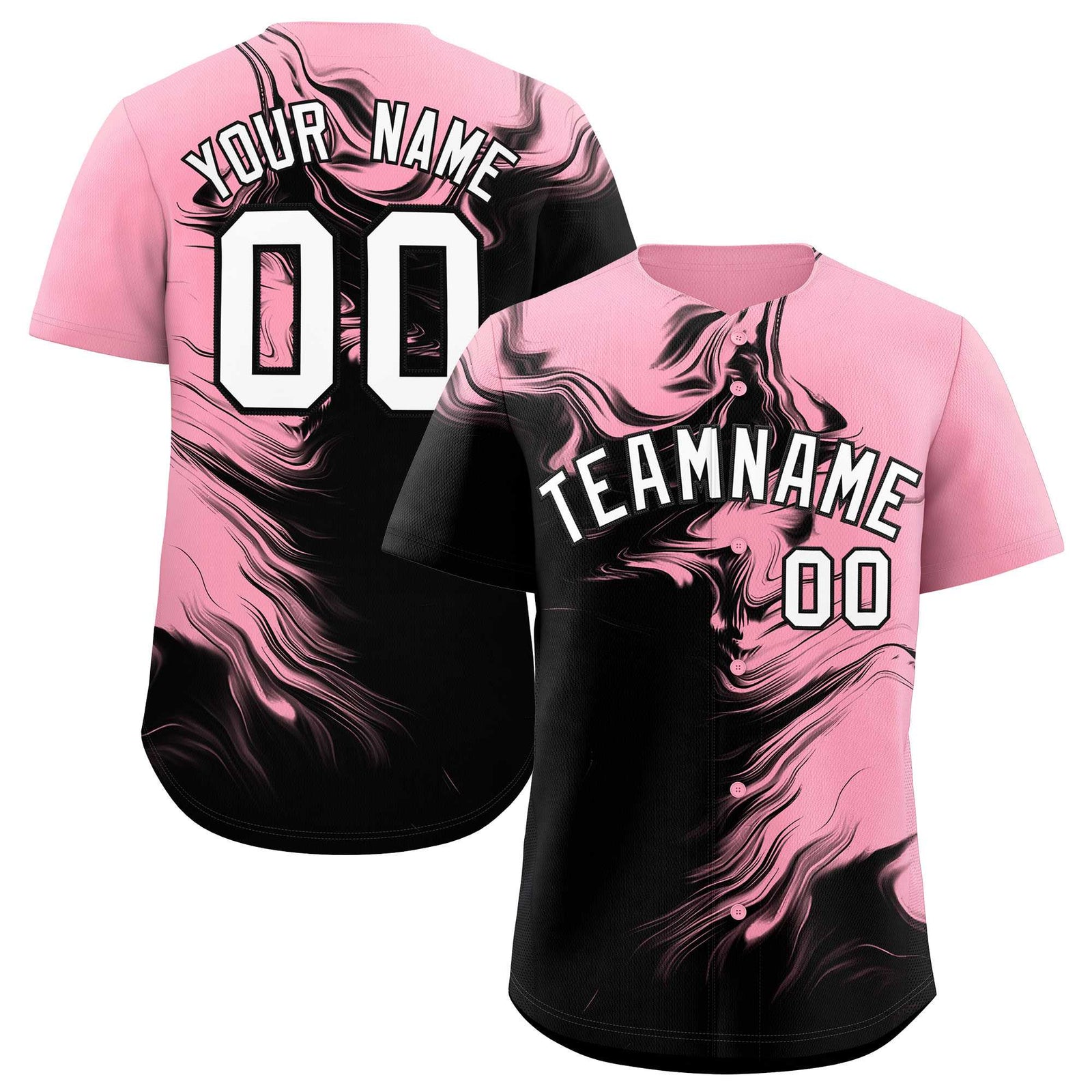 Custom Light Pink Black Personalized Ink Pattern Authentic Baseball Jersey