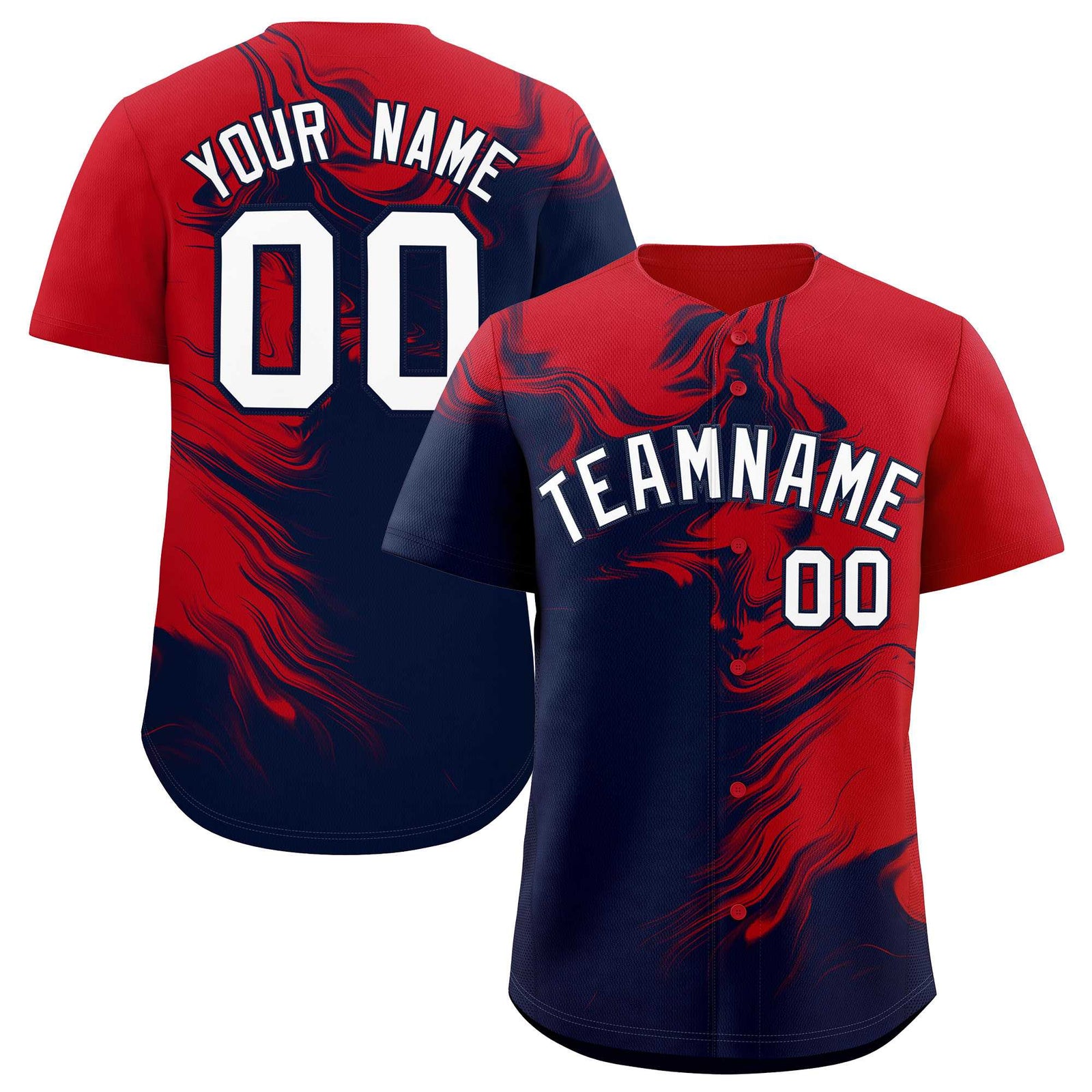 Custom Red Navy Personalized Ink Pattern Authentic Baseball Jersey
