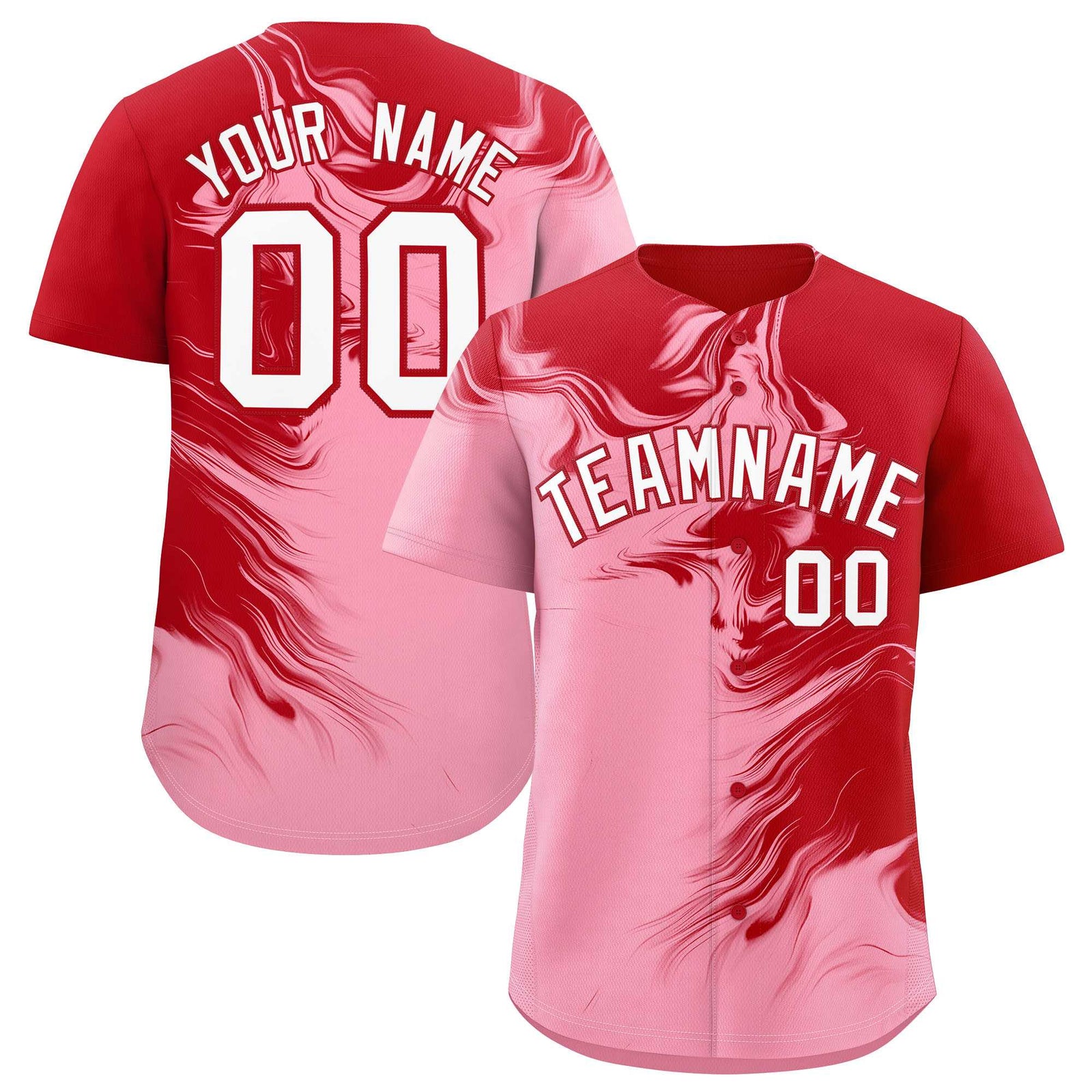 Custom Red Light Pink Personalized Ink Pattern Authentic Baseball Jersey