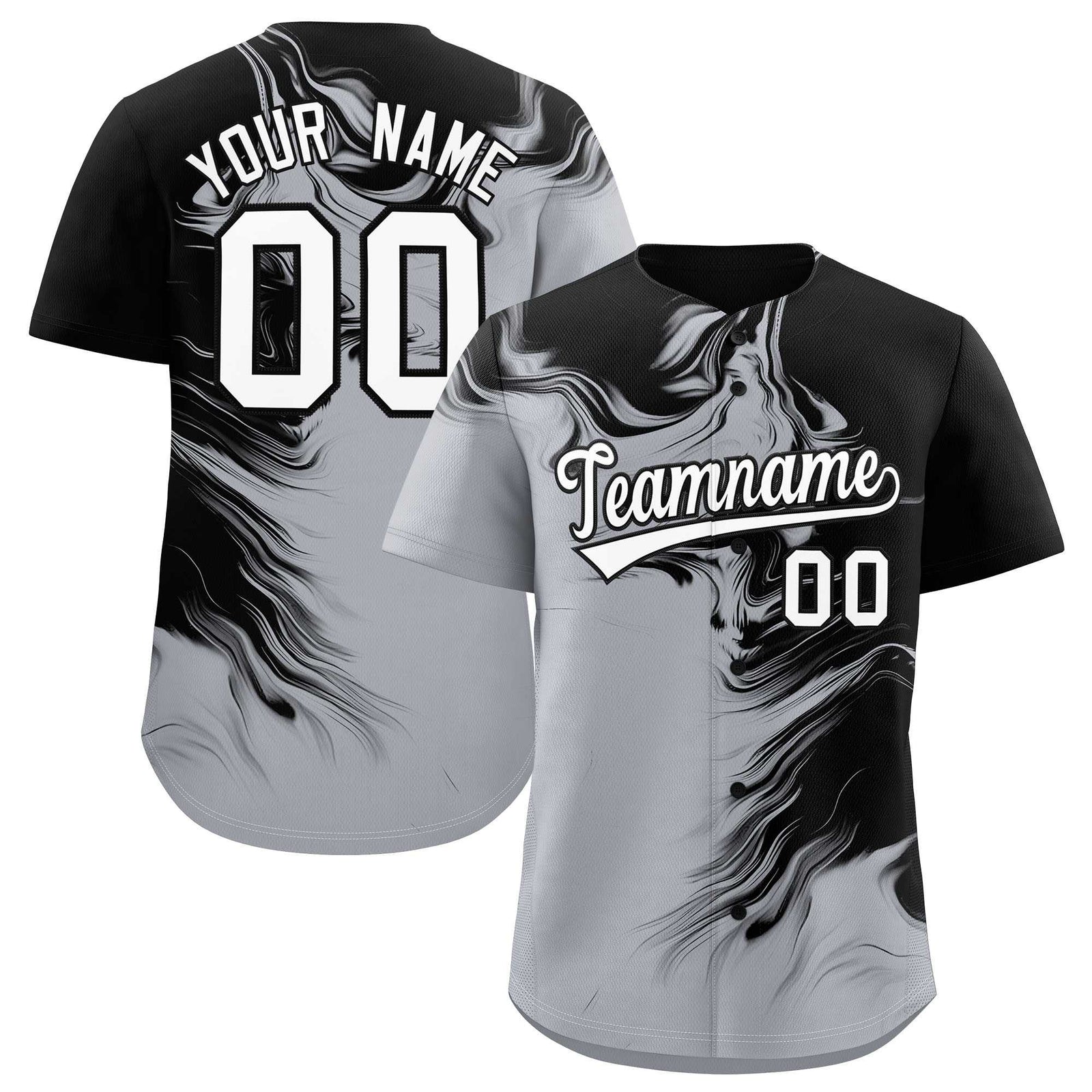 Custom Black Gray Personalized Ink Pattern Authentic Baseball Jersey