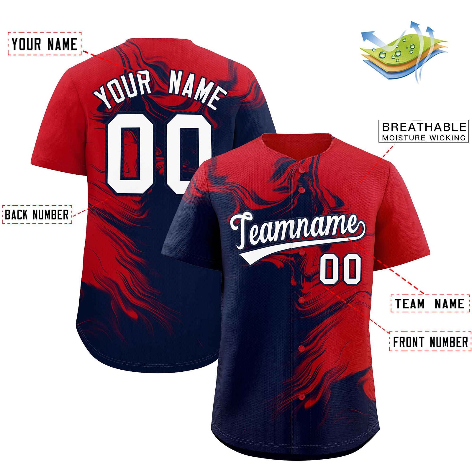 Custom Red Navy Personalized Ink Pattern Authentic Baseball Jersey