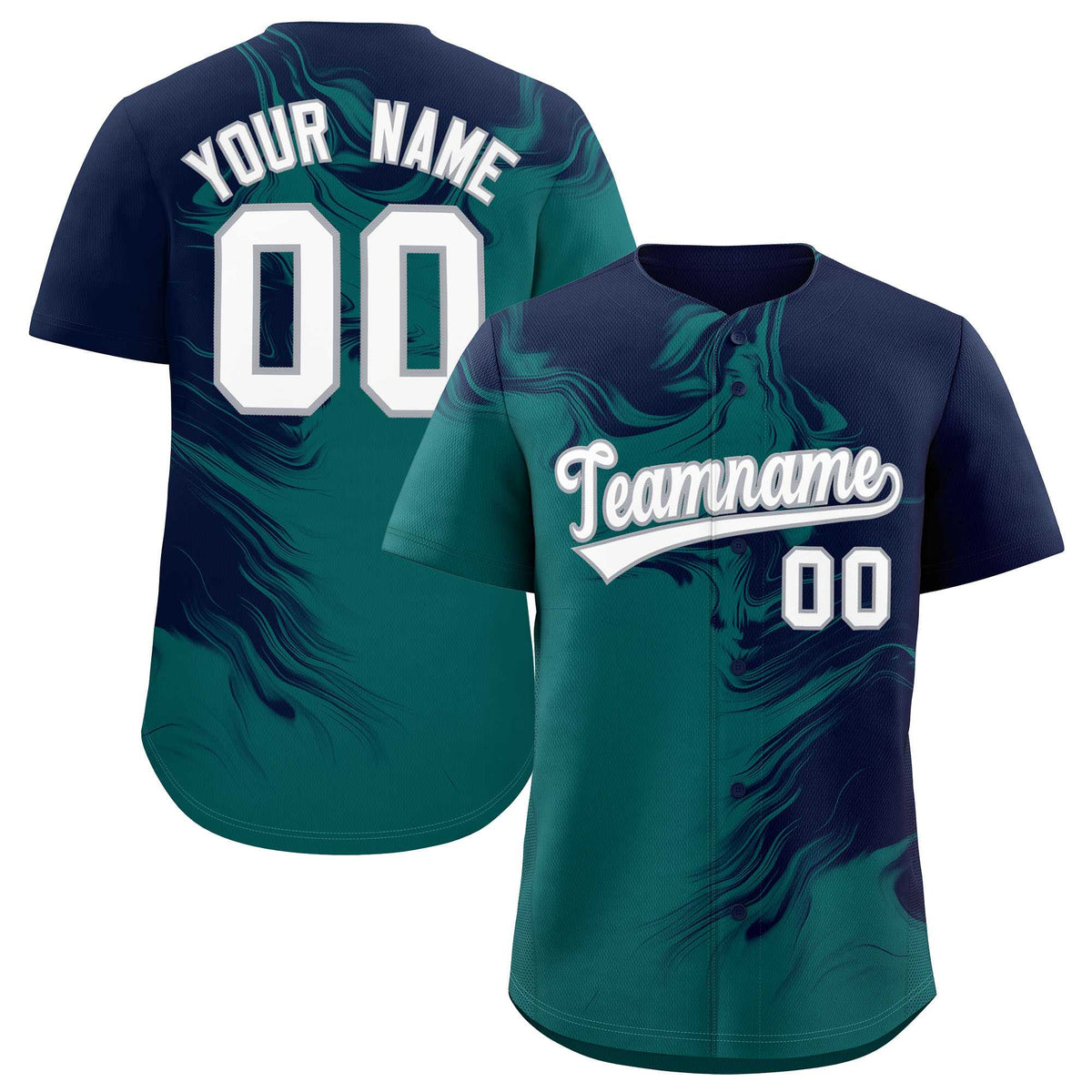 Custom Navy Aqua Personalized Ink Pattern Authentic Baseball Jersey