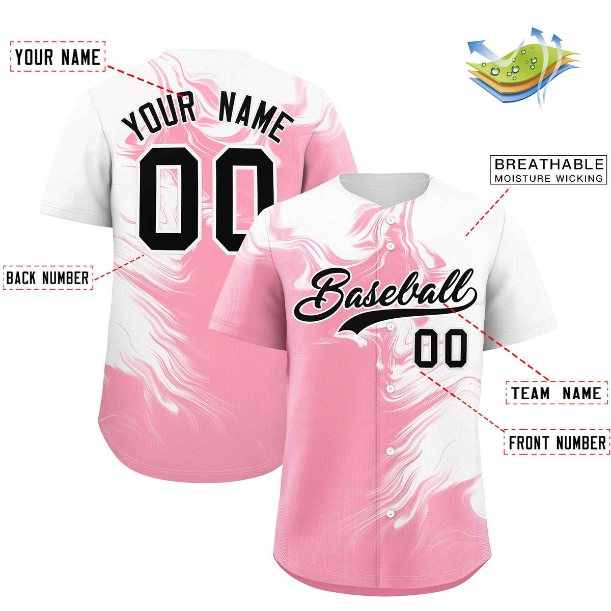 Custom White Light Pink Personalized Ink Pattern Authentic Baseball Jersey