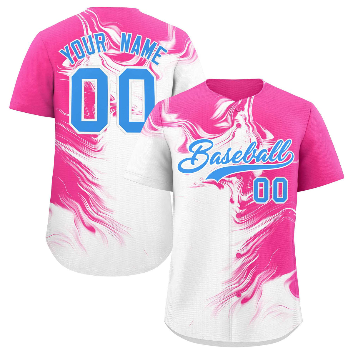 Custom Pink White Personalized Ink Pattern Authentic Baseball Jersey
