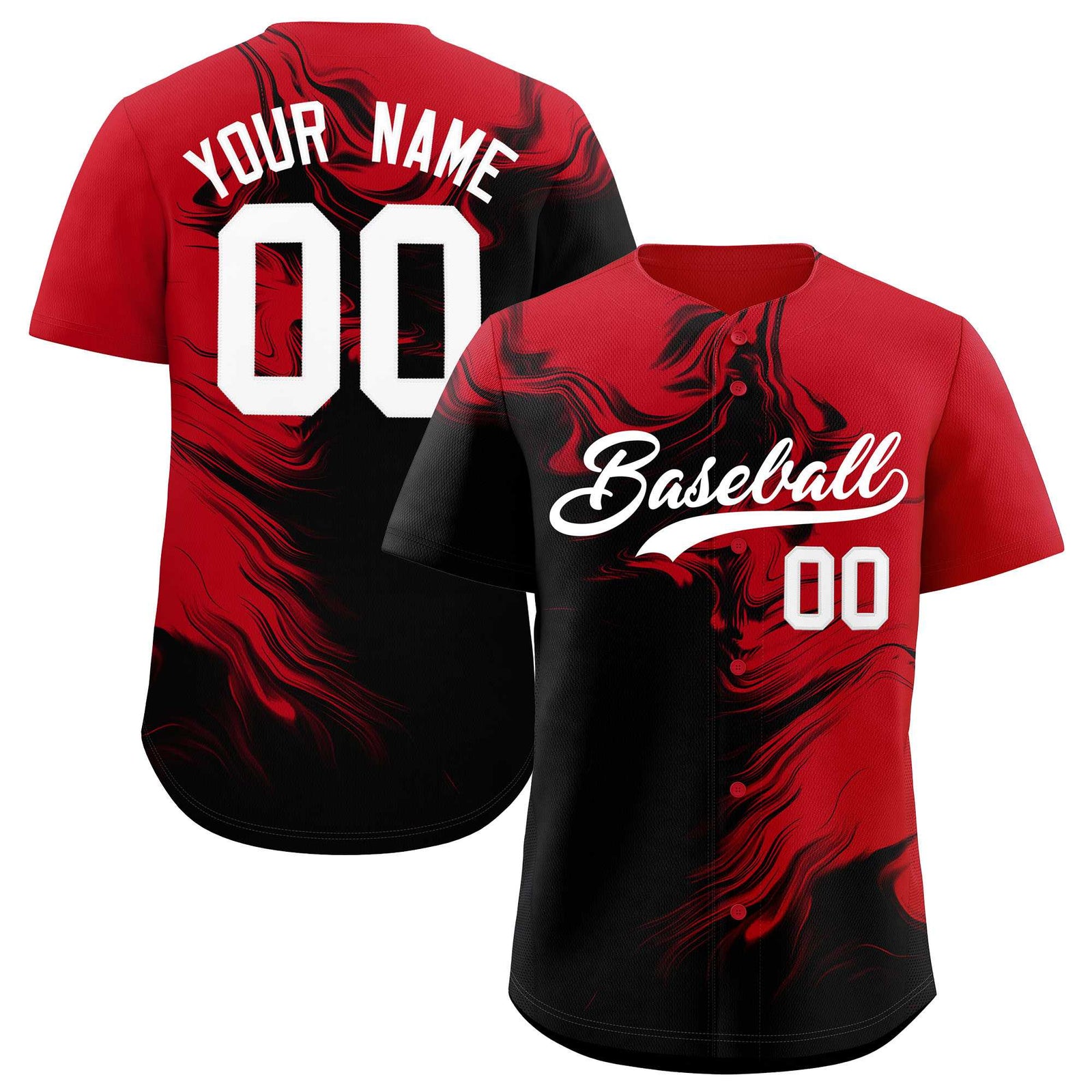 Custom Red Black Personalized Ink Pattern Authentic Baseball Jersey