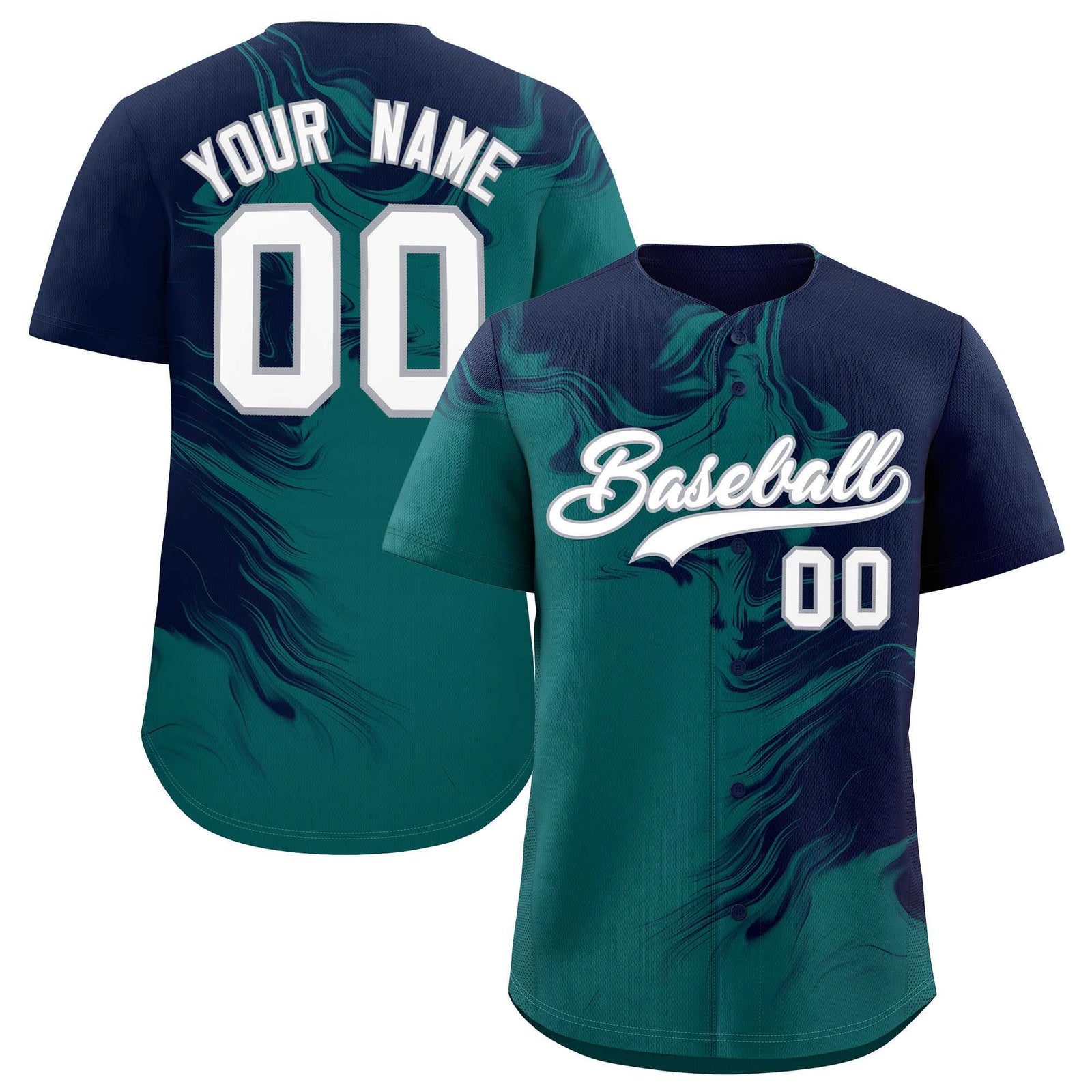 Custom Navy Aqua Personalized Ink Pattern Authentic Baseball Jersey
