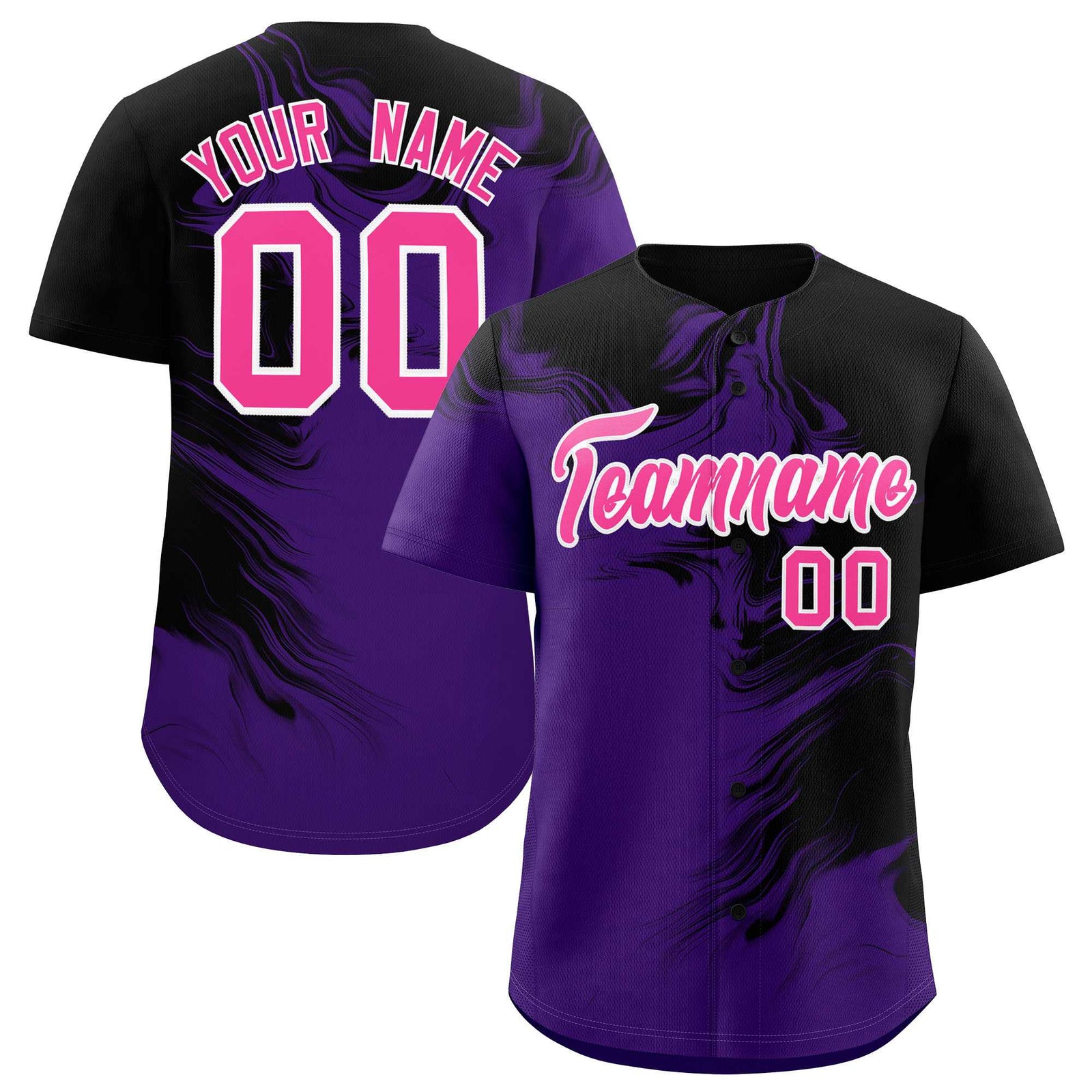 Custom Black Purple Personalized Ink Pattern Authentic Baseball Jersey
