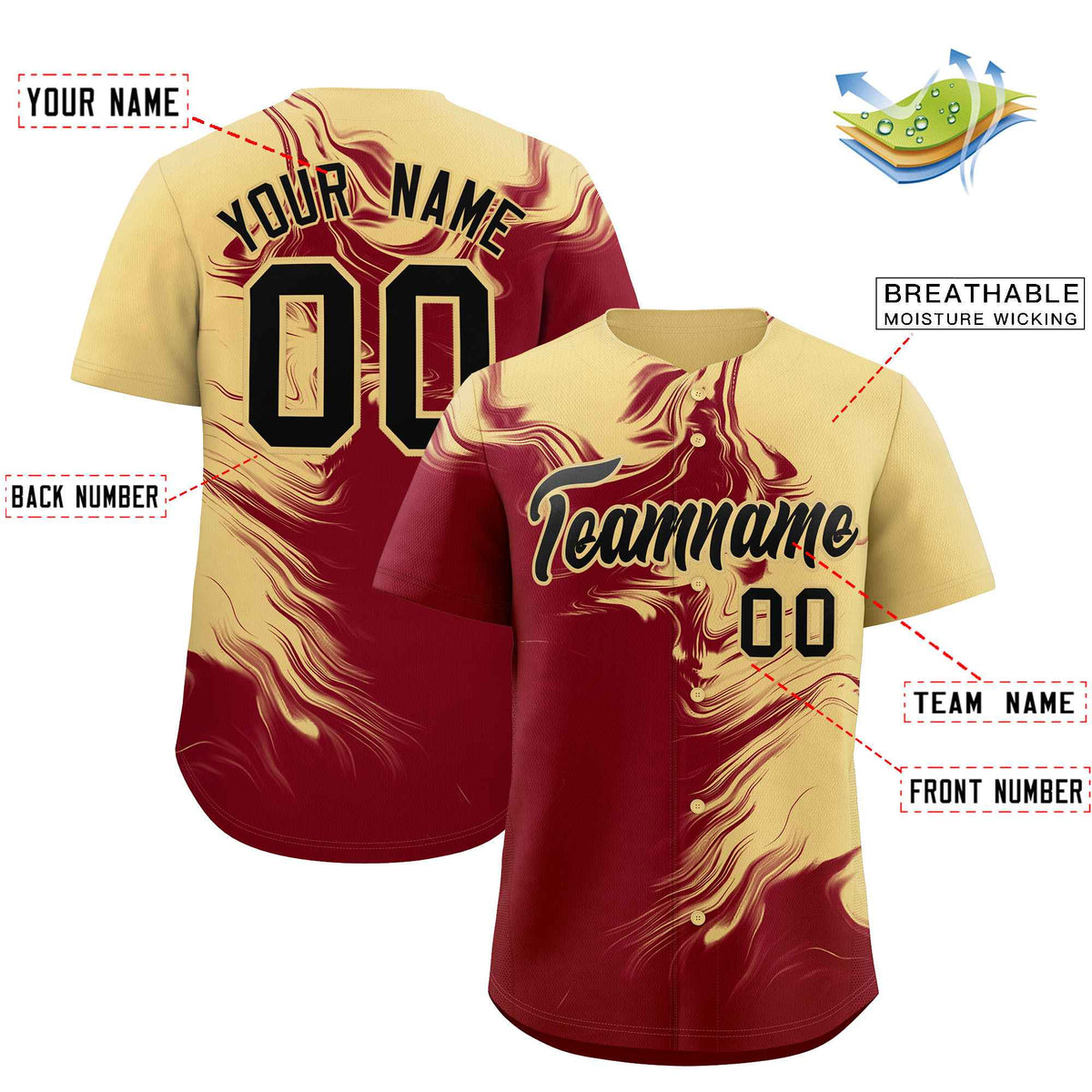 Custom Khaki Crimson Personalized Ink Pattern Authentic Baseball Jersey