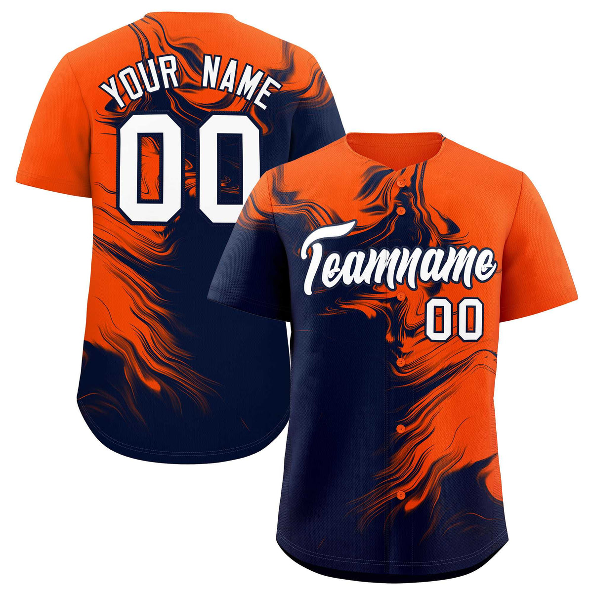 Custom Orange Navy Personalized Ink Pattern Authentic Baseball Jersey