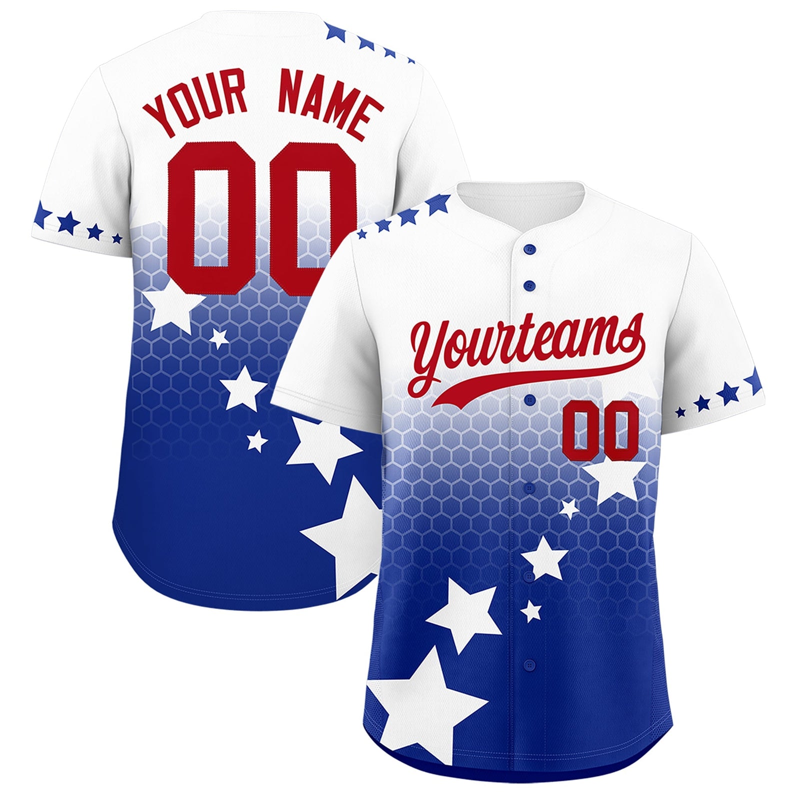 Custom White Royal Blue Red Rising Stars Series Gradient Fashion Baseball Jersey| KXKSHOP