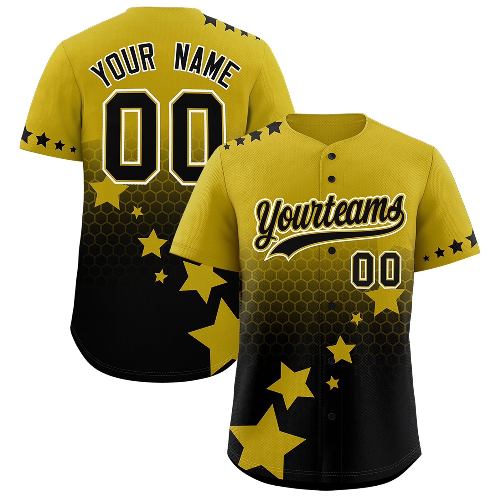 Custom Old Gold Black White Rising Stars Series Gradient Fashion Baseball Jersey| KXKSHOP