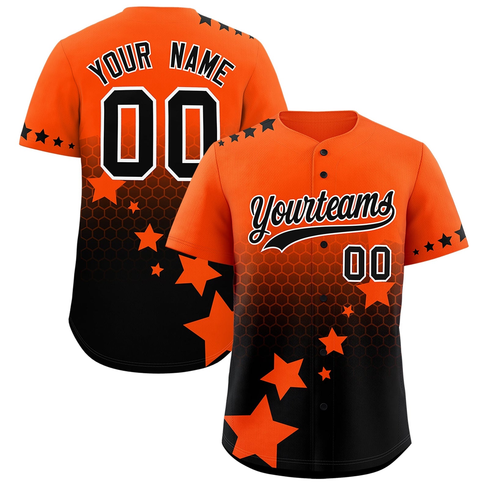 Custom Orange Black White Rising Stars Series Gradient Fashion Baseball Jersey| KXKSHOP