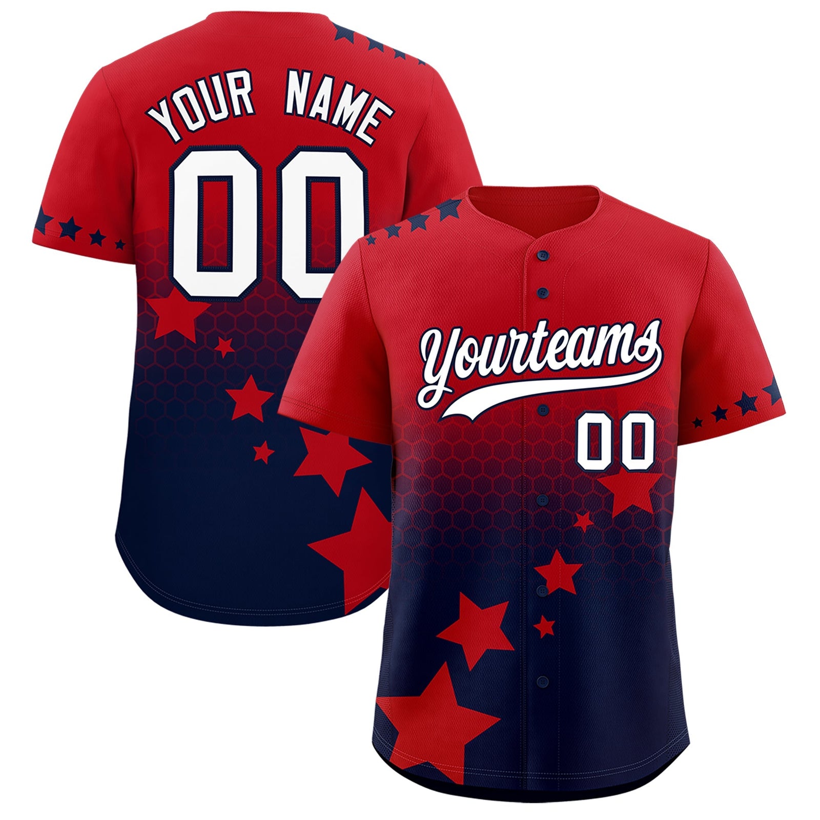 Custom Red Navy White Rising Stars Series Gradient Fashion Baseball Jersey| KXKSHOP