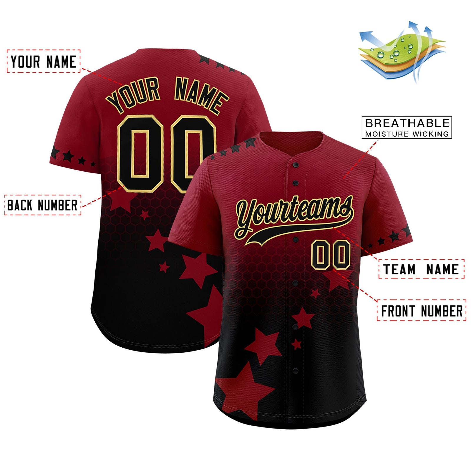 Custom Crimson Black Khaki Rising Stars Series Gradient Fashion Baseball Jersey| KXKSHOP