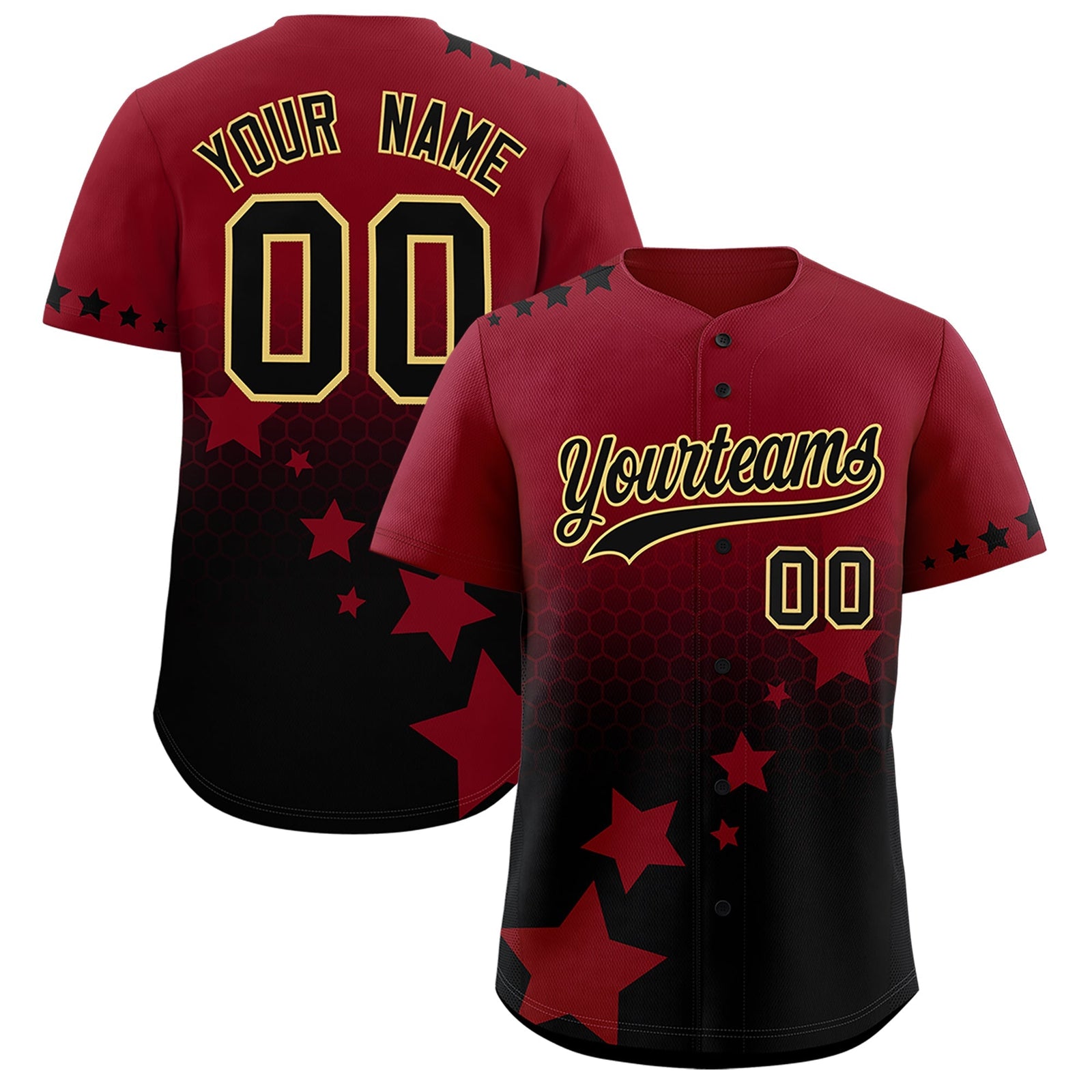 Custom Crimson Black Khaki Rising Stars Series Gradient Fashion Baseball Jersey| KXKSHOP