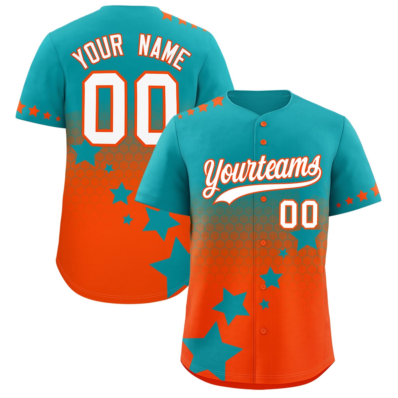 Custom Aqua Orange White Rising Stars Series Gradient Fashion Baseball Jersey| KXKSHOP