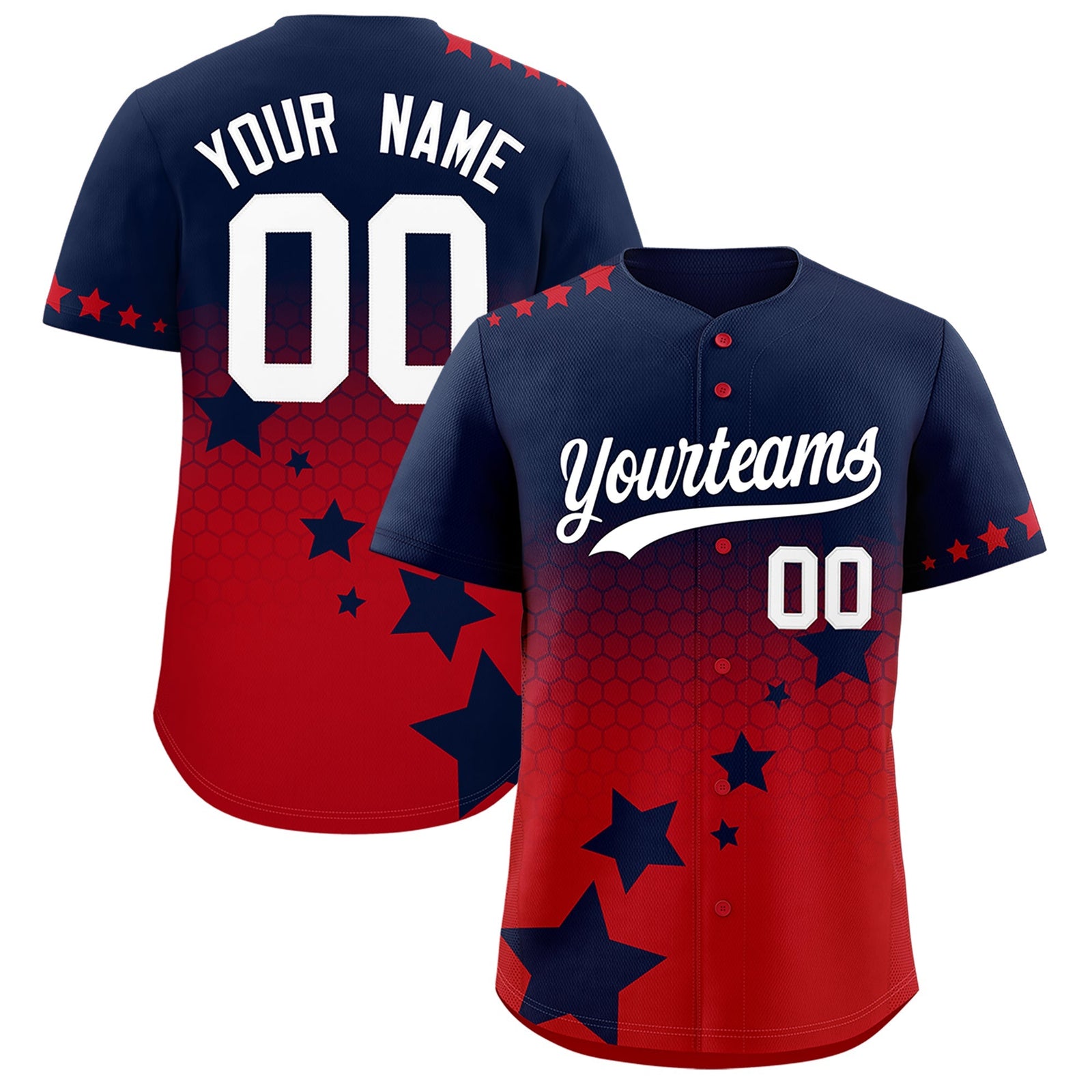 Custom Navy Red White Rising Stars Series Gradient Fashion Baseball Jersey| KXKSHOP