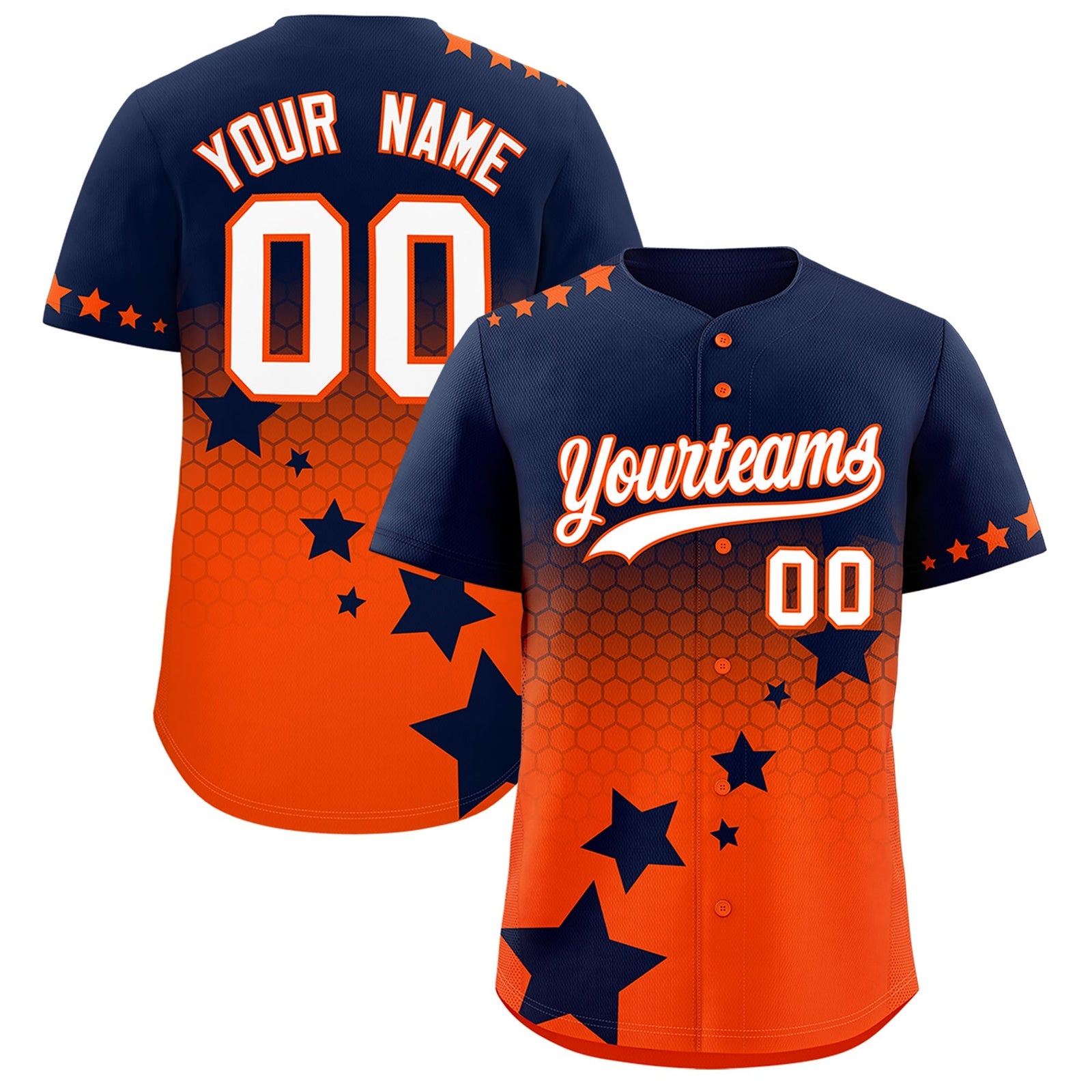 Custom Navy Orange White Rising Stars Series Gradient Fashion Baseball Jersey| KXKSHOP