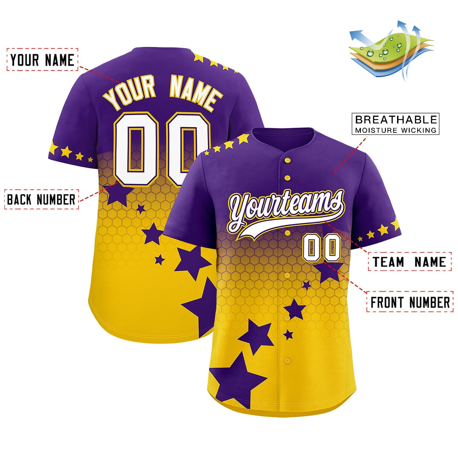 Custom Purple Gold White Rising Stars Series Gradient Fashion Baseball Jersey| KXKSHOP