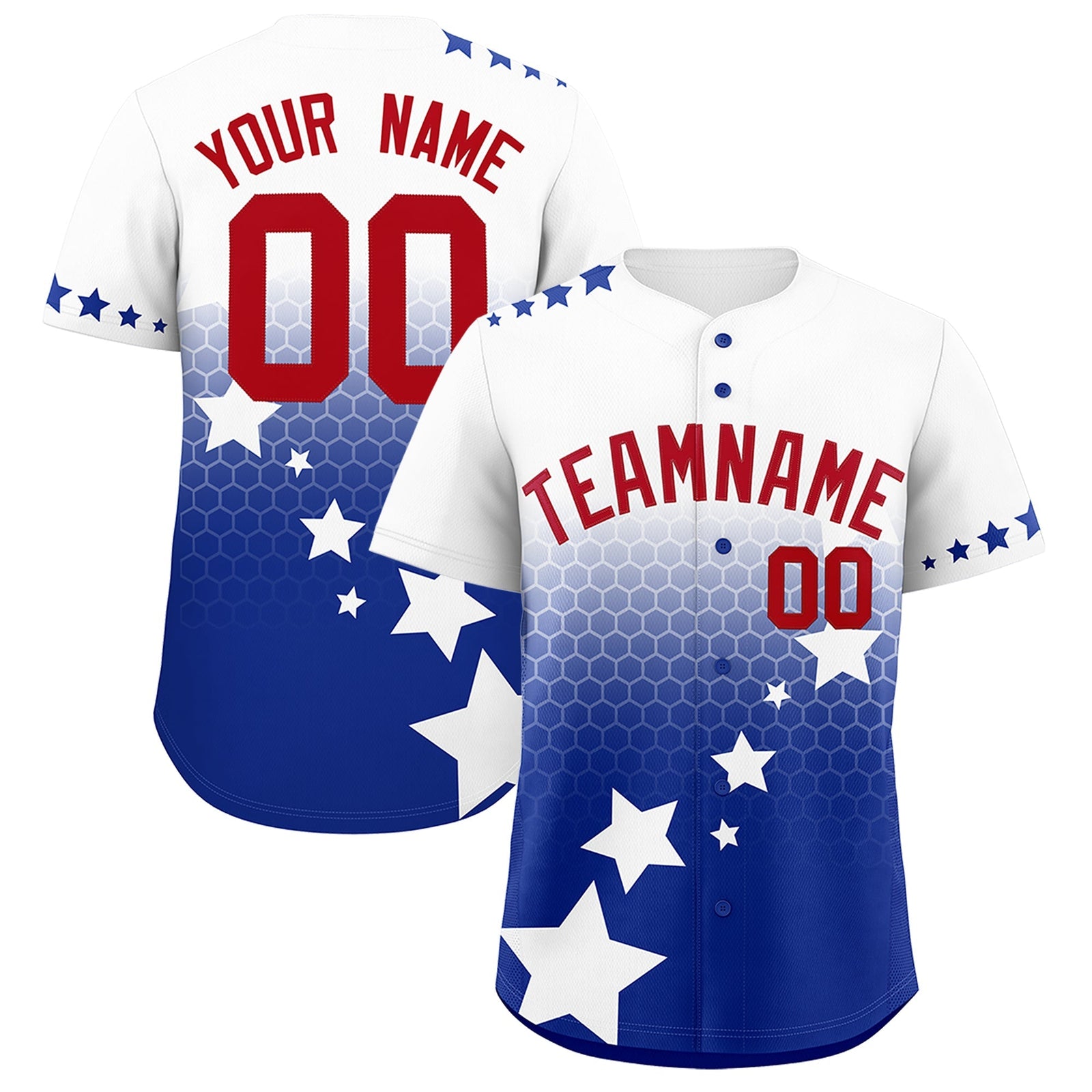 Custom White Royal Blue Red Rising Stars Series Gradient Fashion Baseball Jersey| KXKSHOP
