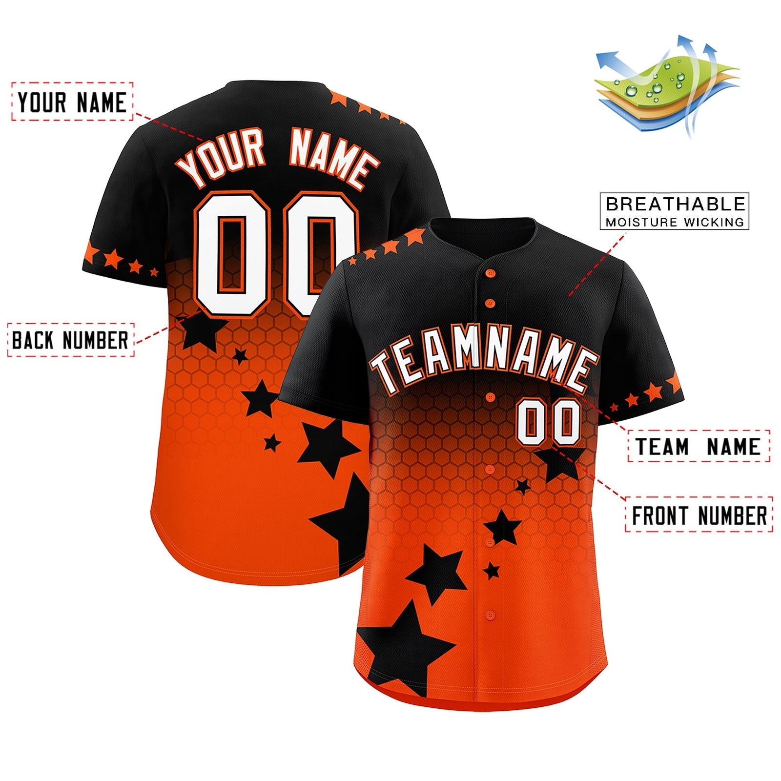 Custom Black Orange White Rising Stars Series Gradient Fashion Baseball Jersey| KXKSHOP
