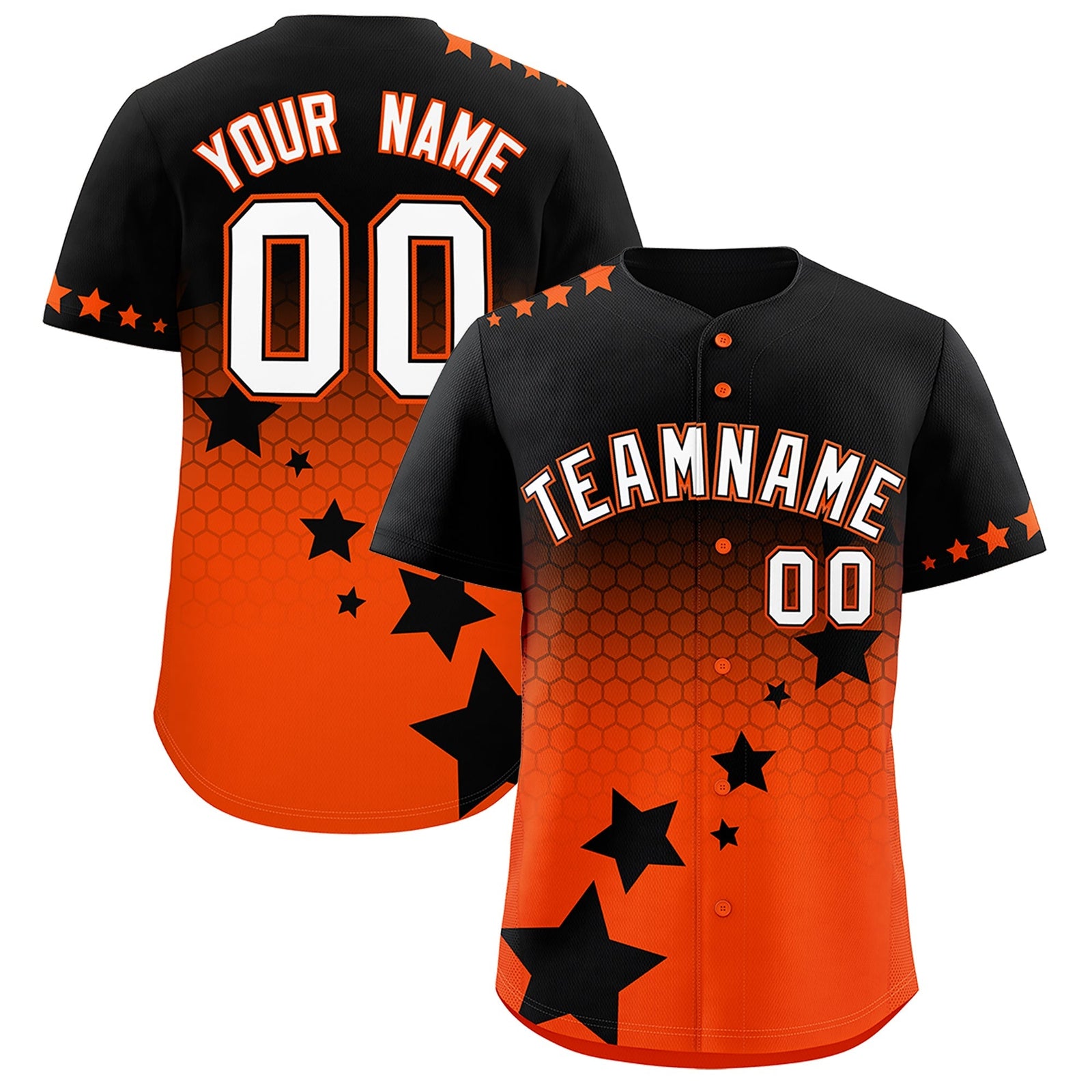 Custom Black Orange White Rising Stars Series Gradient Fashion Baseball Jersey| KXKSHOP