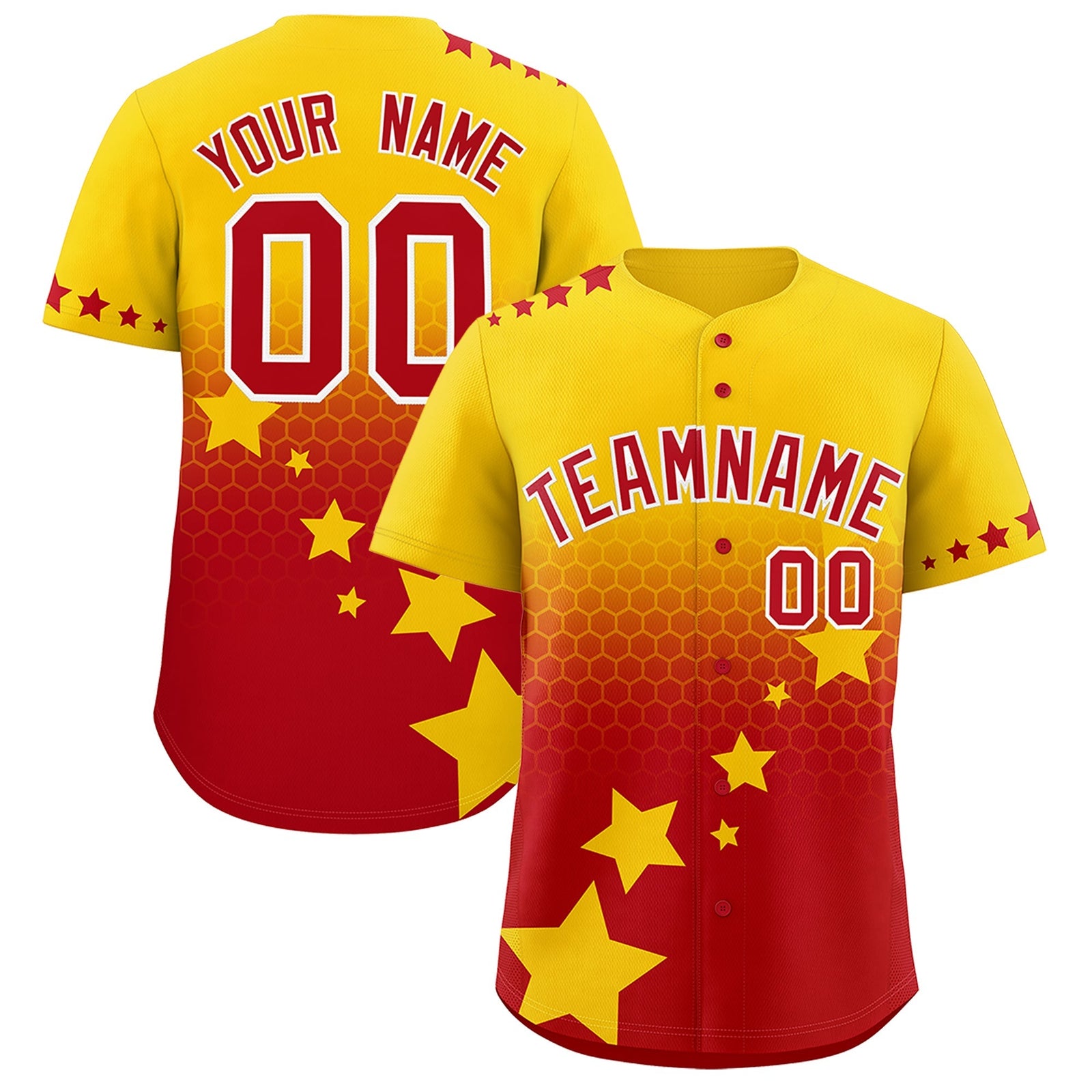 Custom Gold Red White Rising Stars Series Gradient Fashion Baseball Jersey| KXKSHOP